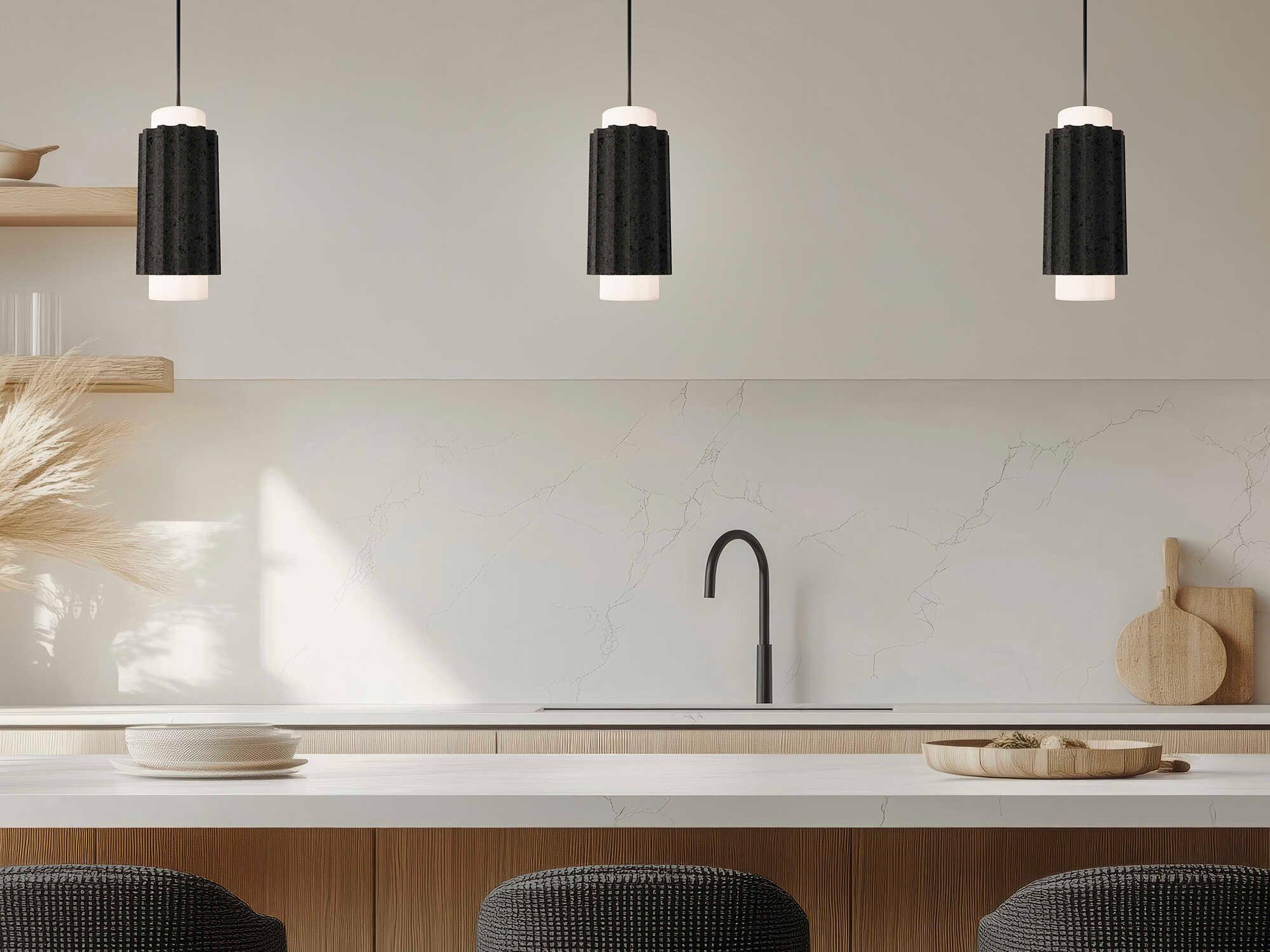 Modern Forms Caviar 1-Light Bassalt Stone Black Cylinder Mini Pendant