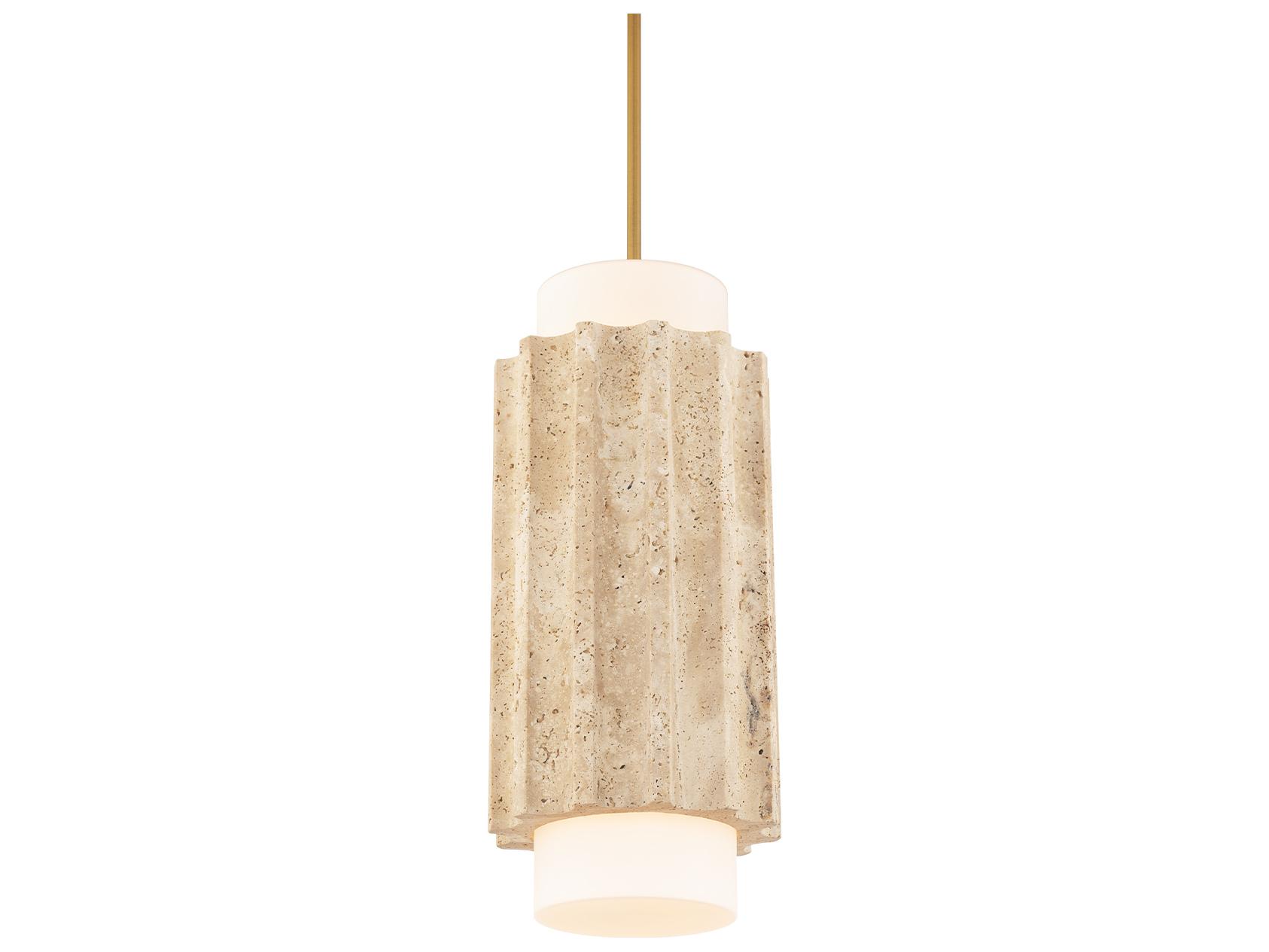 Modern Forms Caviar 1-Light Beige Travertine Aged Brass Cylinder Mini Pendant