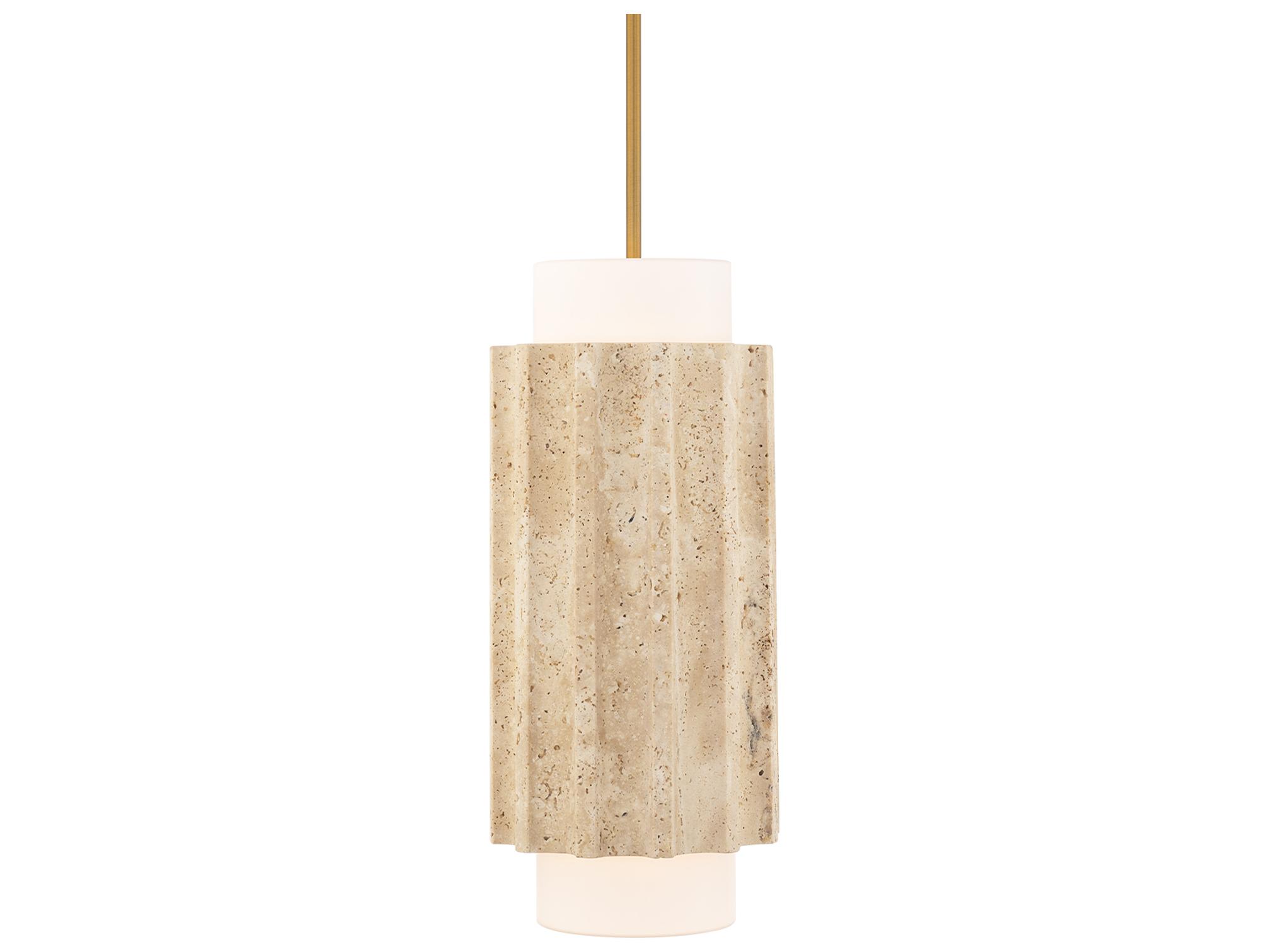 Modern Forms Caviar 1-Light Beige Travertine Aged Brass Cylinder Mini Pendant