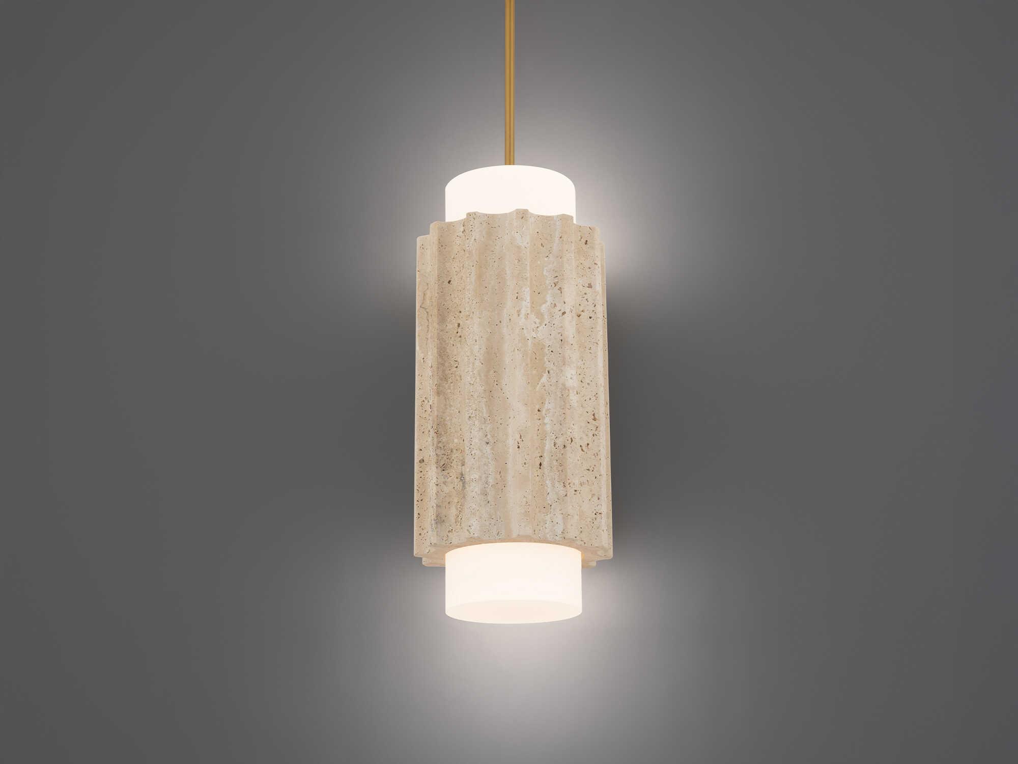 Modern Forms Caviar 1-Light Beige Travertine Aged Brass Cylinder Mini Pendant