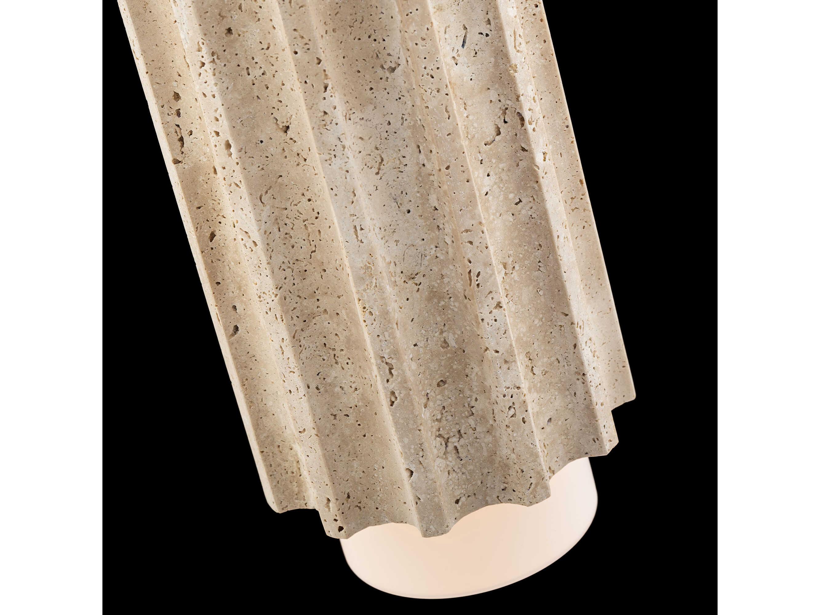 Modern Forms Caviar 1-Light Beige Travertine Aged Brass Cylinder Mini Pendant