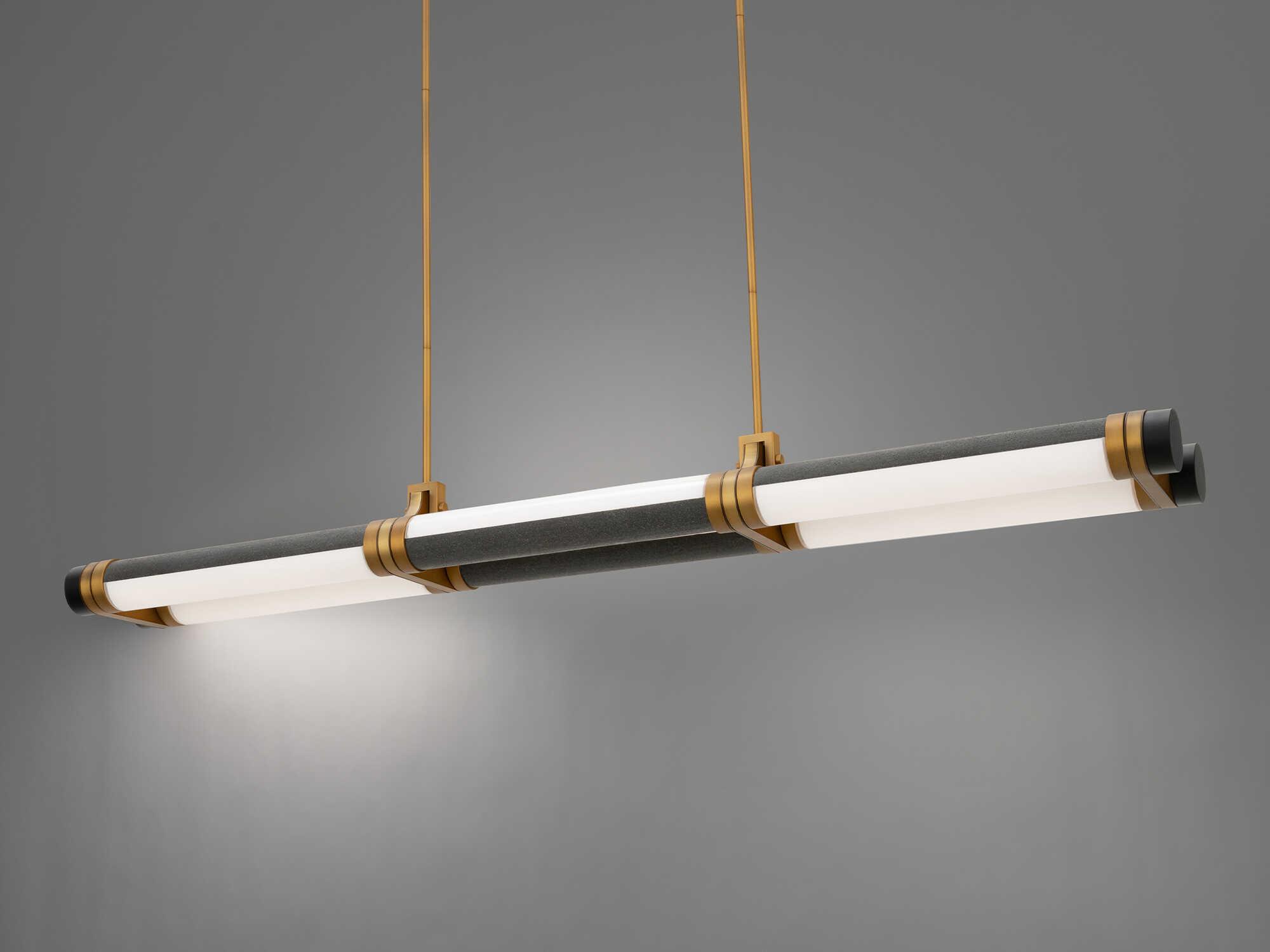 Modern Forms Catania 1-Light Bassalt Stone Aged Brass Cylinder Linear Island Pendant