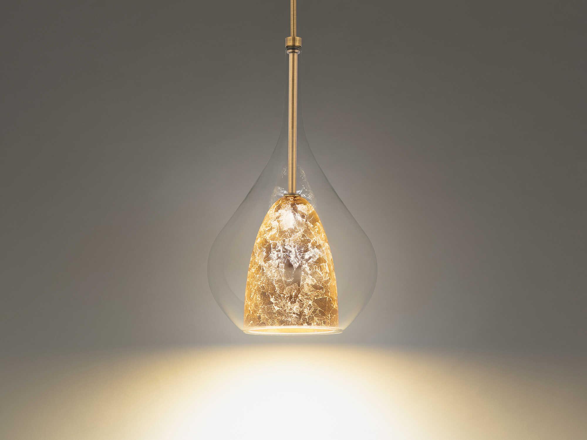 Modern Forms Helios 1-Light Aged Brass Gold Glass LED Mini Pendant