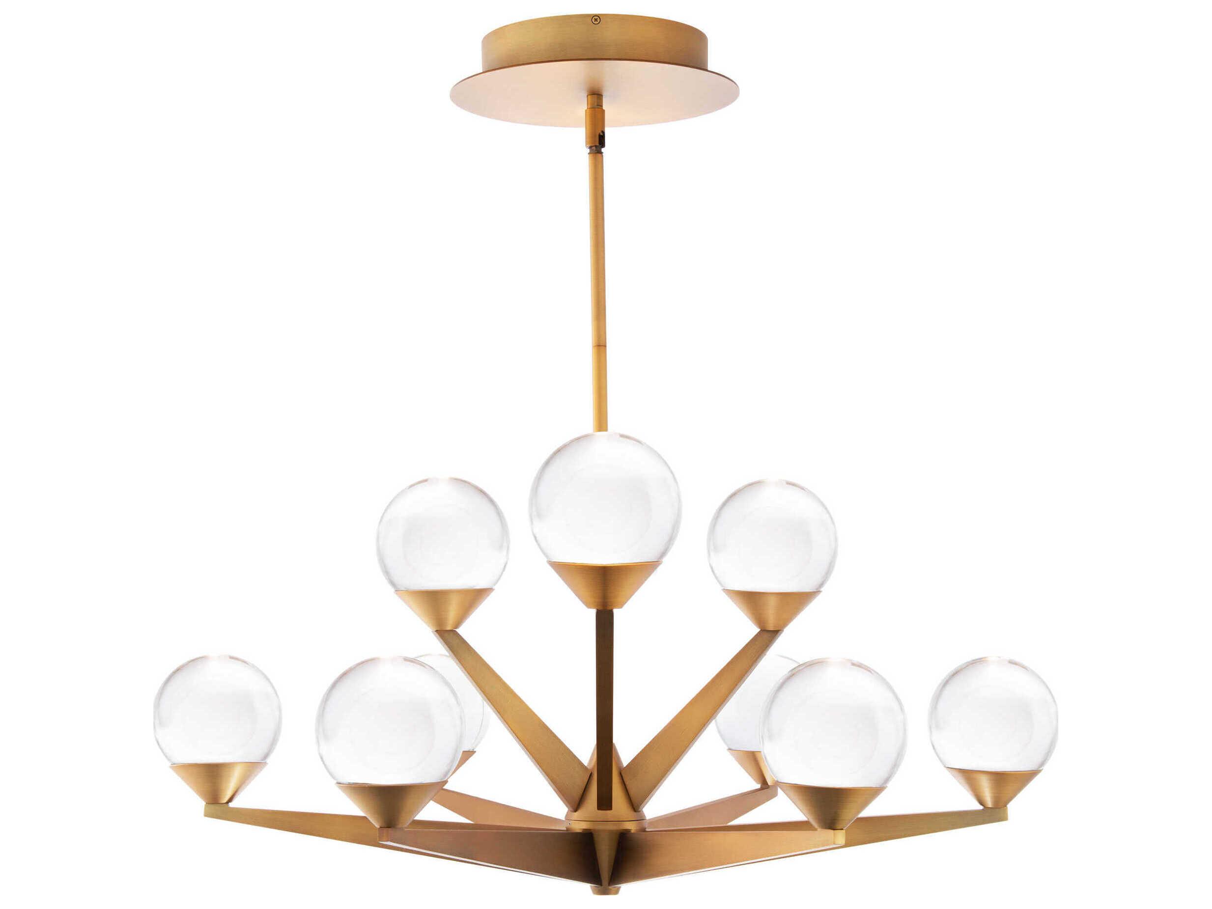 Modern Forms Double Bubble 9-Light Aged Brass Glass LED Globe Tiered Chandelier
