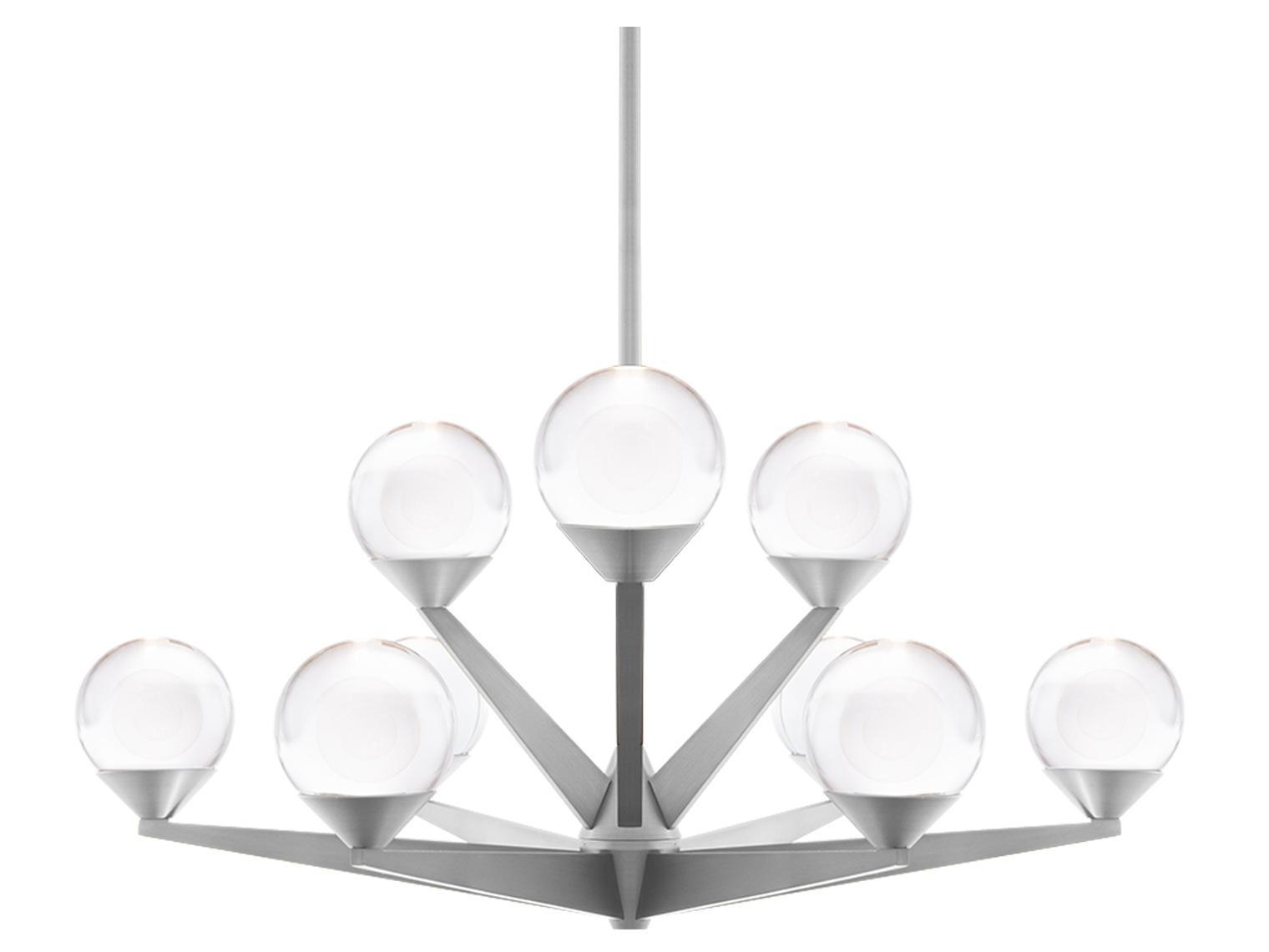 Modern Forms Double Bubble 9-Light Satin Nickel Glass LED Globe Tiered Chandelier