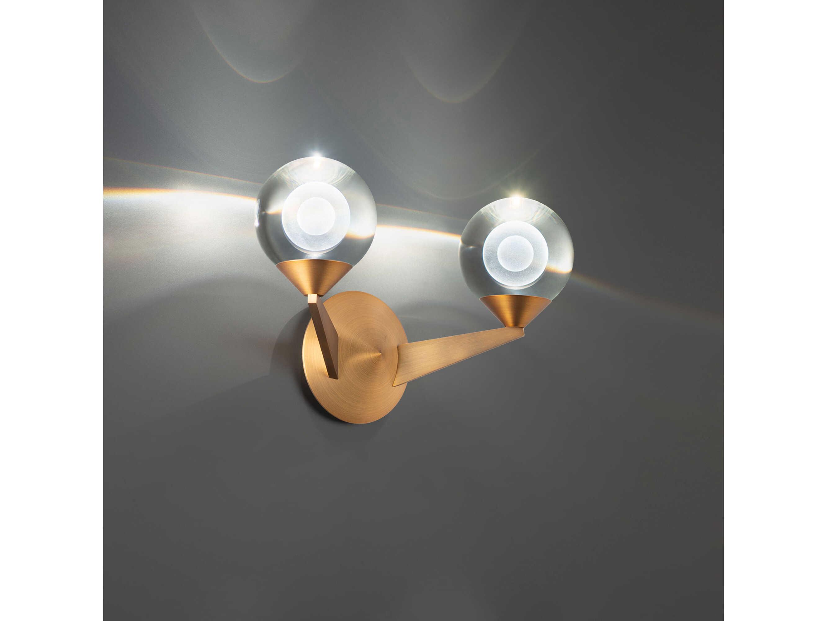 Modern Forms Double Bubble 2-Light Aged Brass Crystal LED Wall Sconce