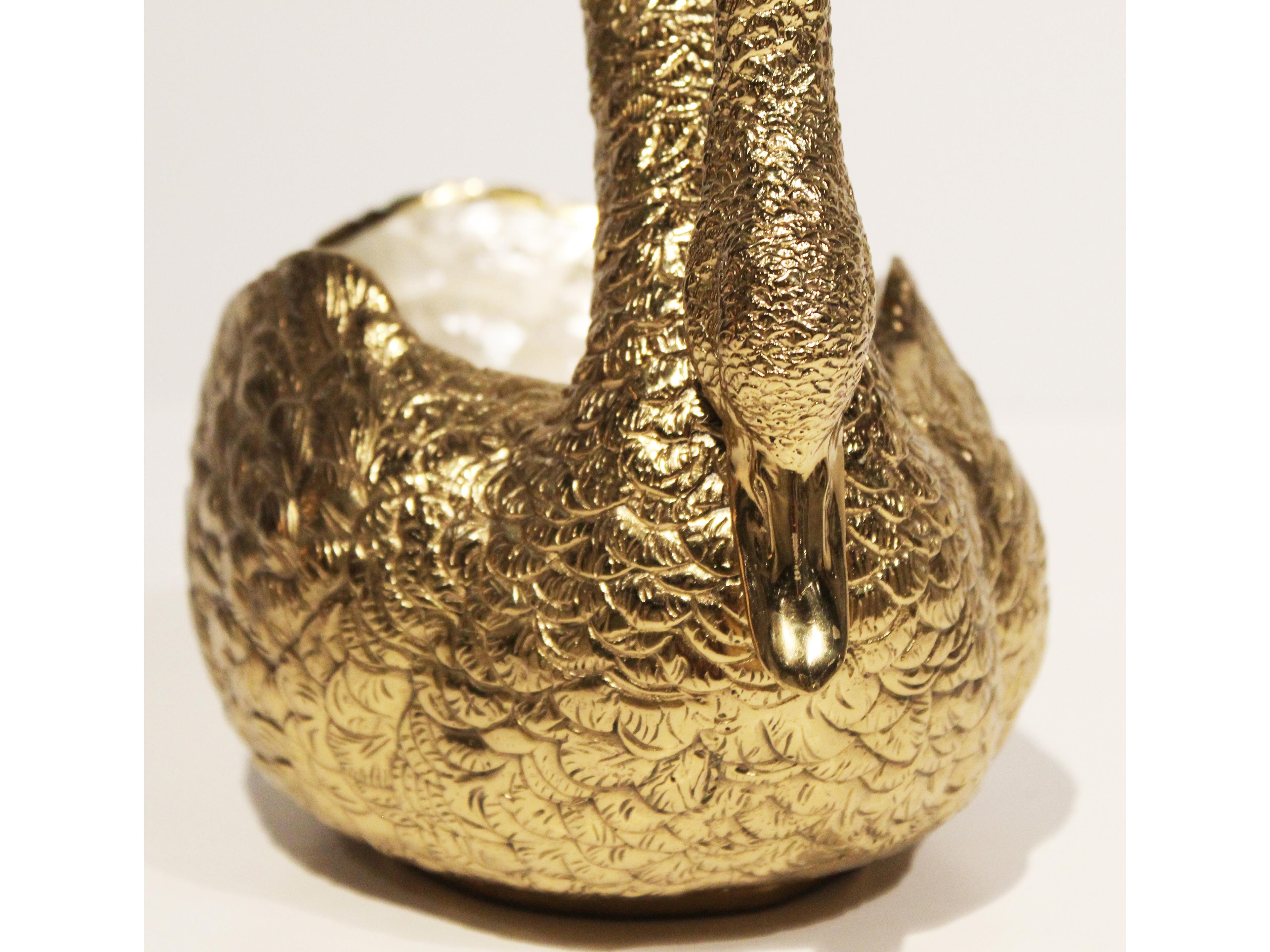 Maitland Smith Polished Cast Brass Swan Decorative Bowl