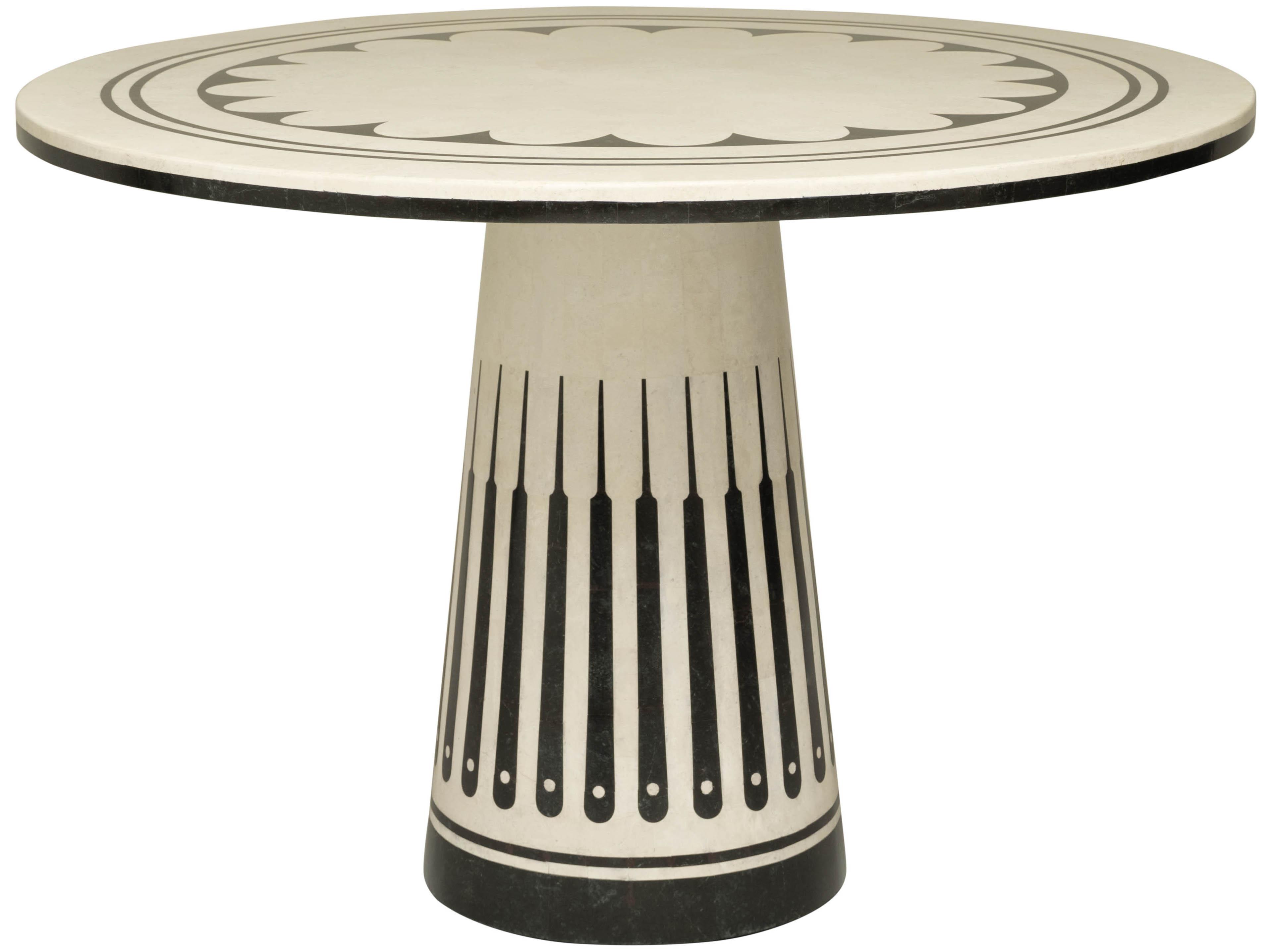 Maitland Smith Stoneham Round Honed White Agate And Black Waxstone Center Table