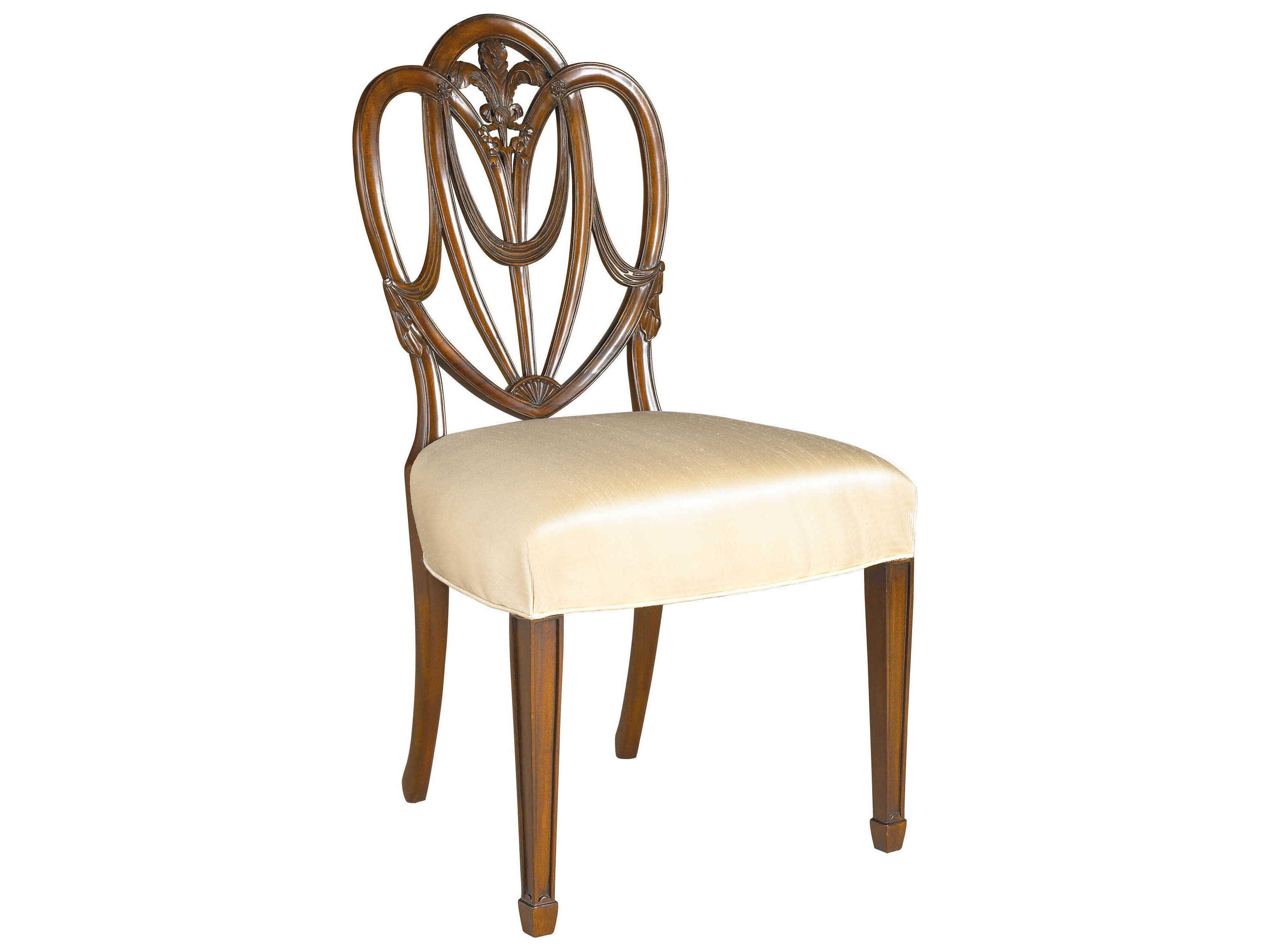 Maitland Smith Heart Mahogany Wood Brown Upholstered Side Dining Chair