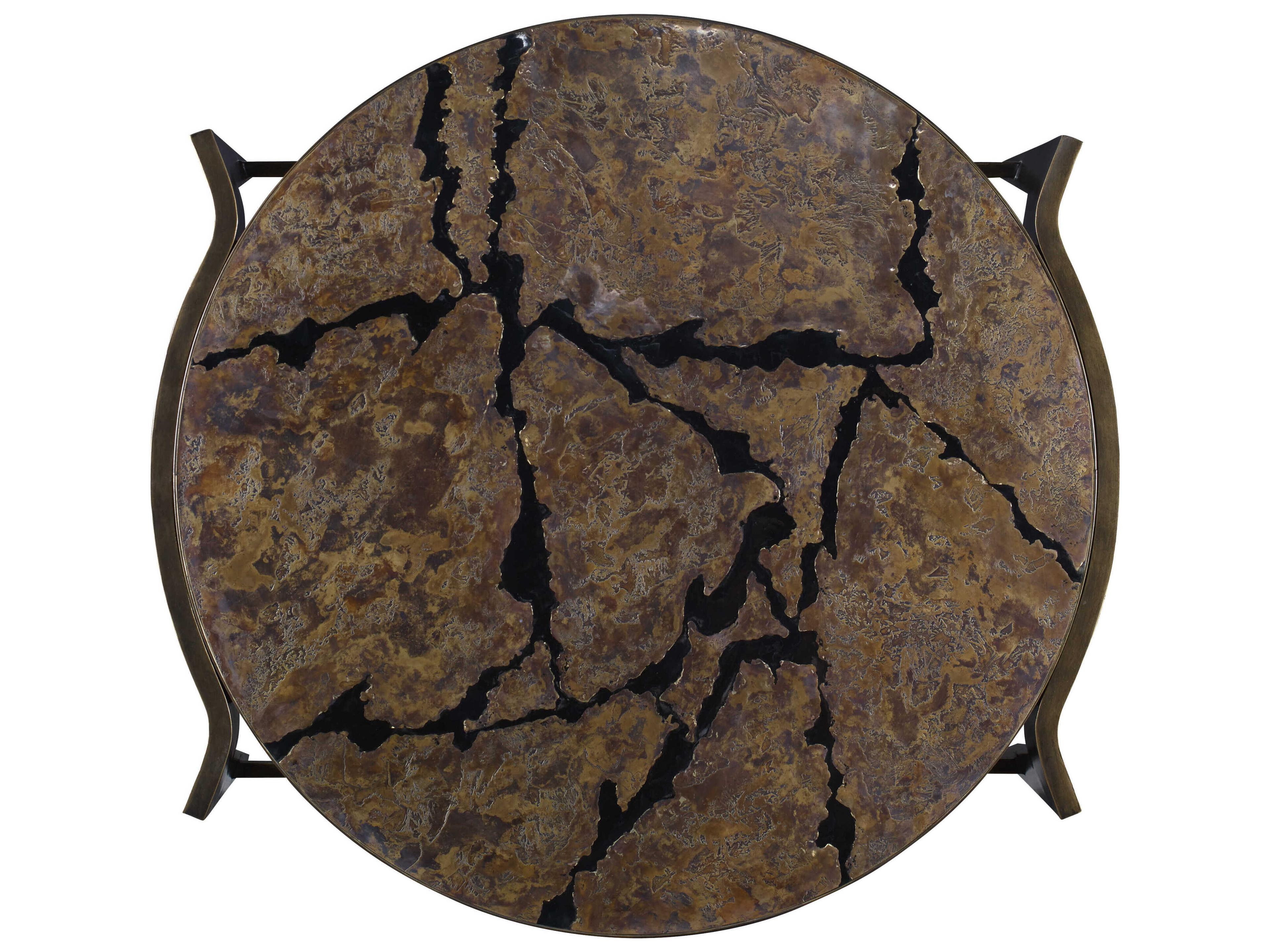 Maitland Smith Flow Round Metal Antiqued Brass Cocktail Table