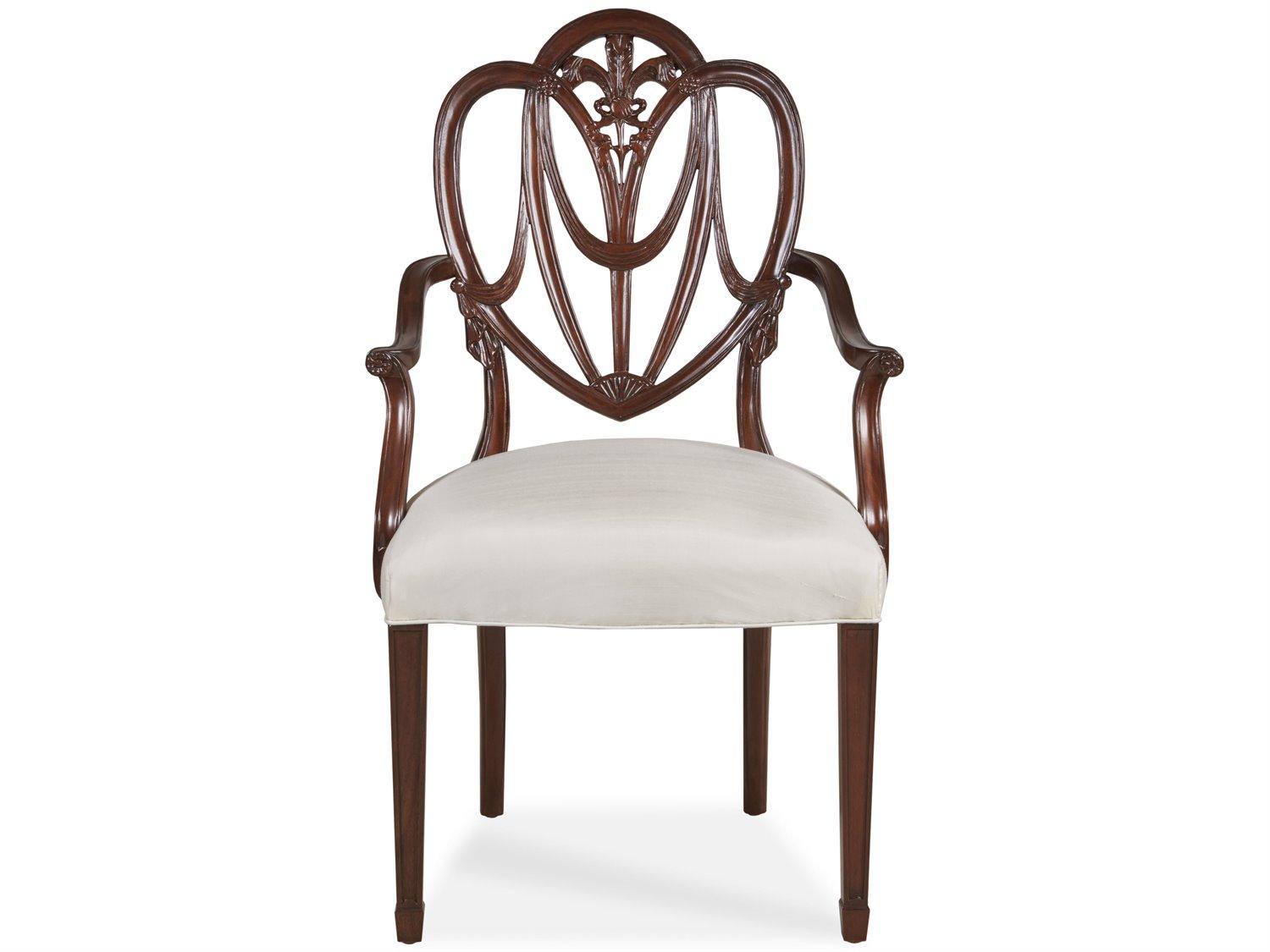 Maitland Smith Mahogany Wood Brown Upholstered Arm Dining Chair
