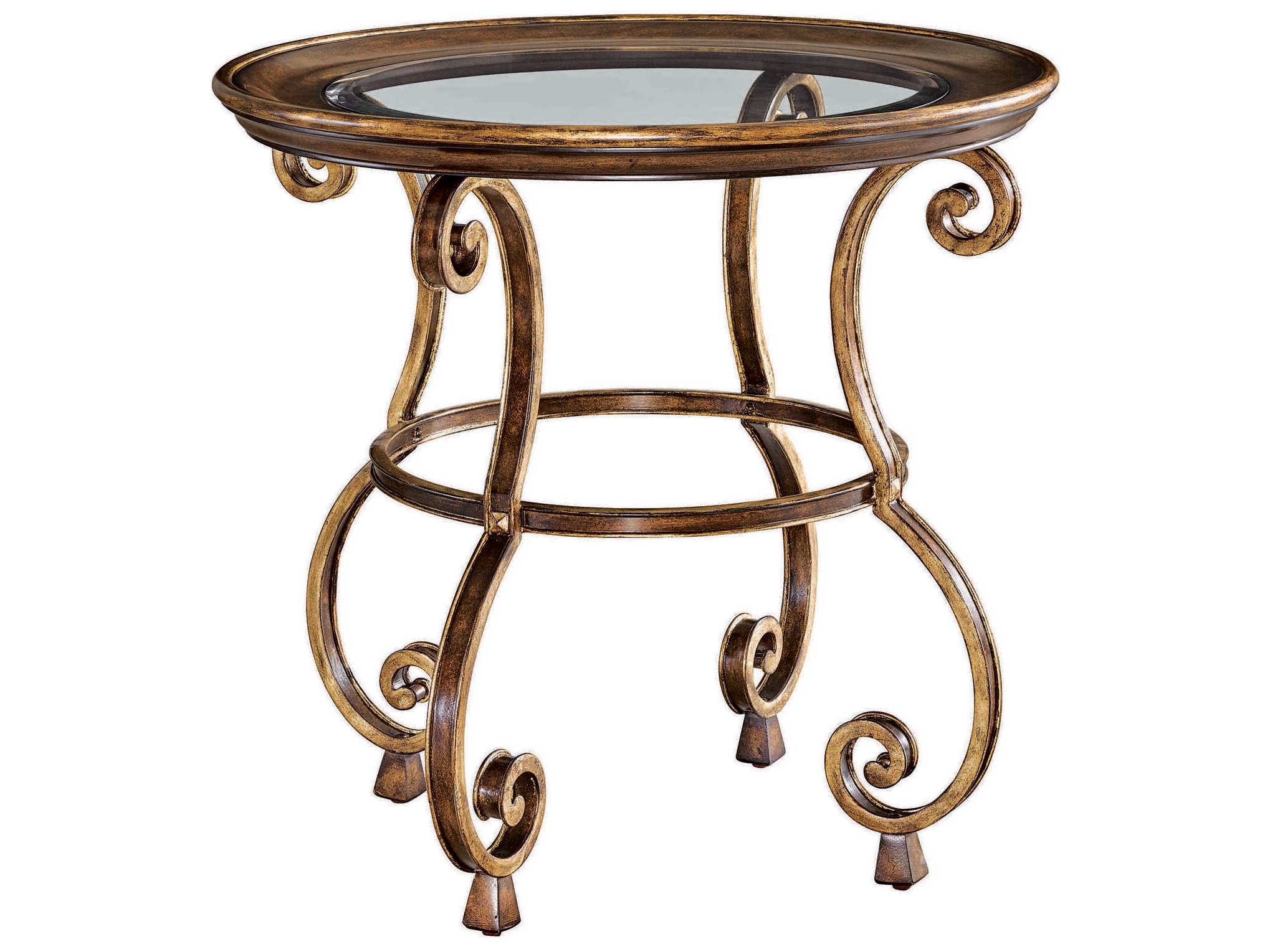 Maitland Smith Round Glass Aria Aged Gold End Table