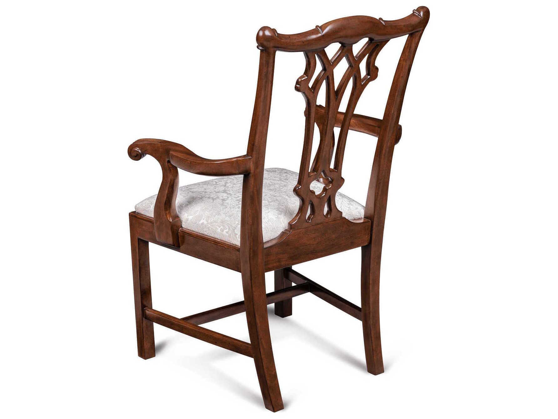 Maitland Smith Camden Mahogany Wood Brown Upholstered Arm Dining Chair