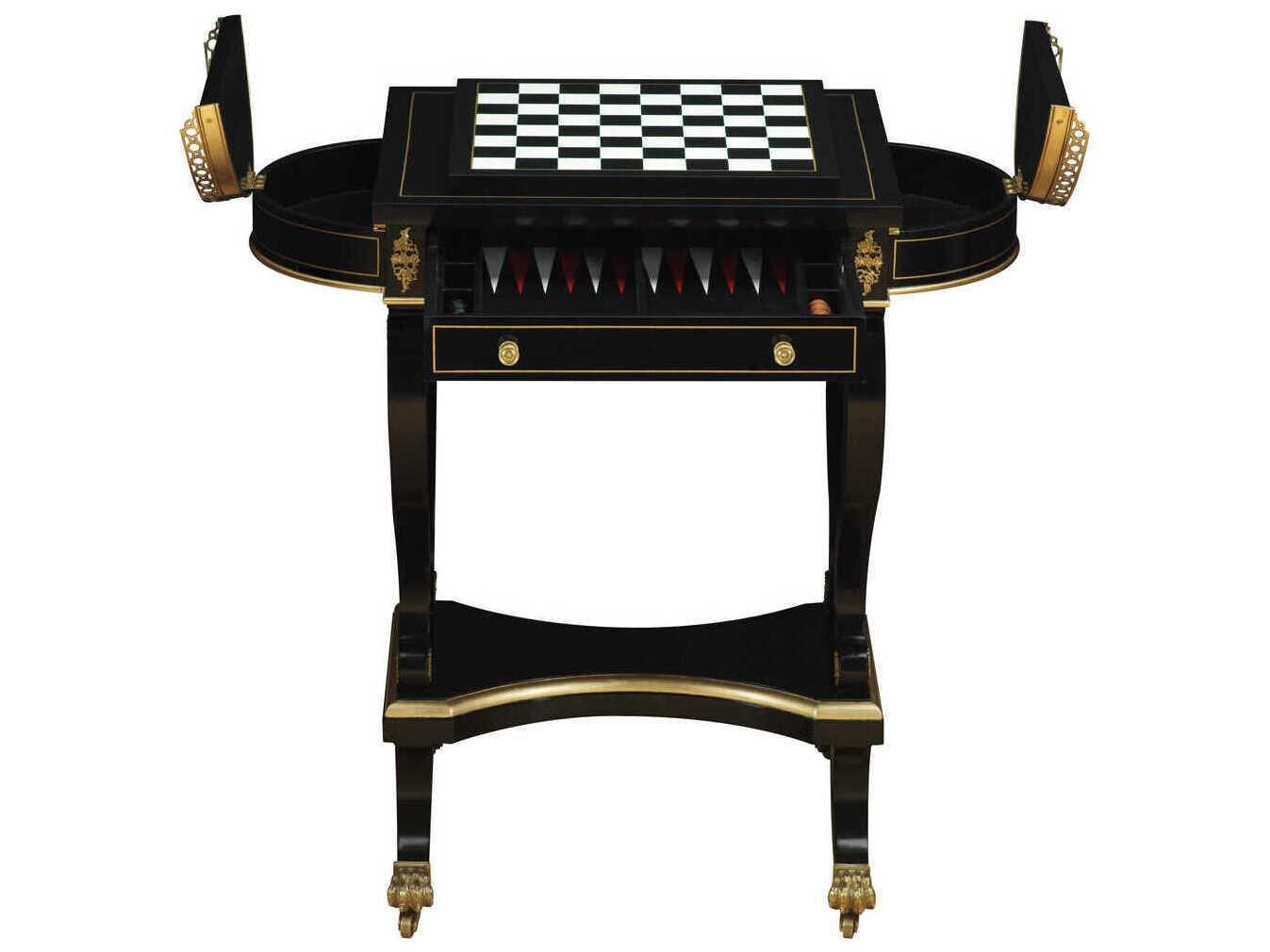Maitland Smith Black Ebonized Gold Chess Game Table