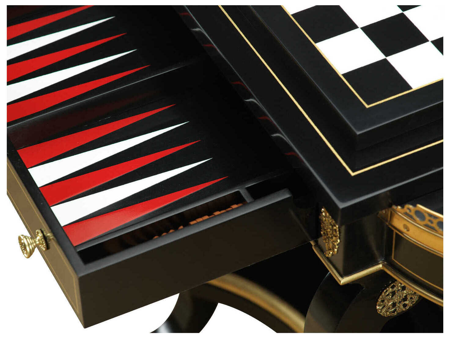 Maitland Smith Black Ebonized Gold Chess Game Table