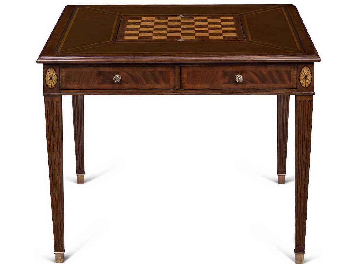 Maitland Smith Brown Mahogany Wood Chess Game Table