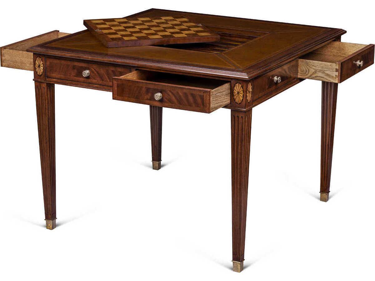 Maitland Smith Brown Mahogany Wood Chess Game Table