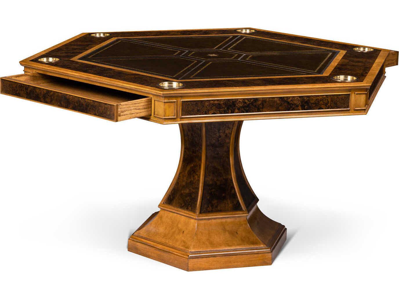 Maitland Smith Brown Ash Wood Burl Walnut Game Table