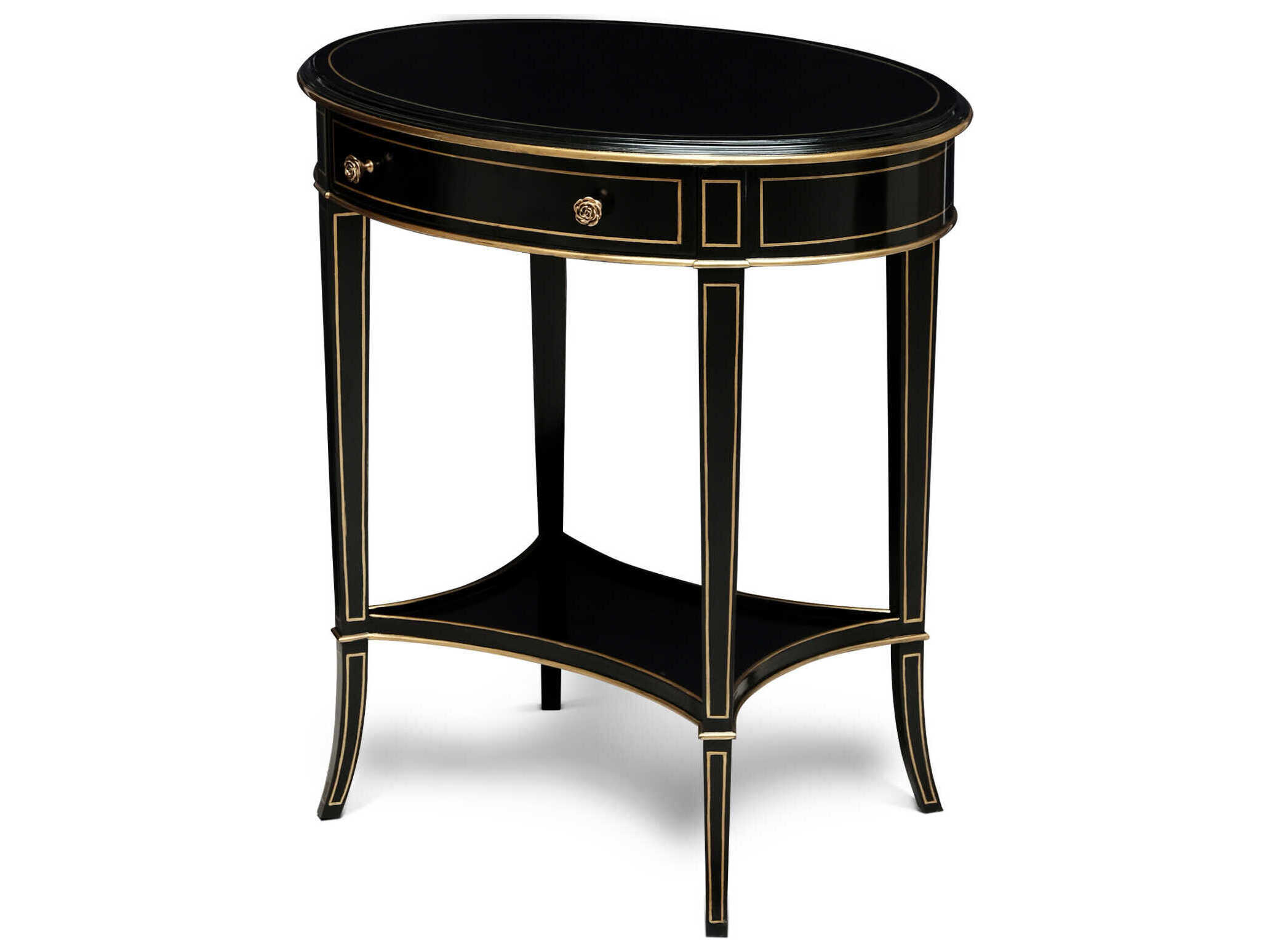 Maitland Smith Equinox Oval Wood Noir Antiqued Gold End Table