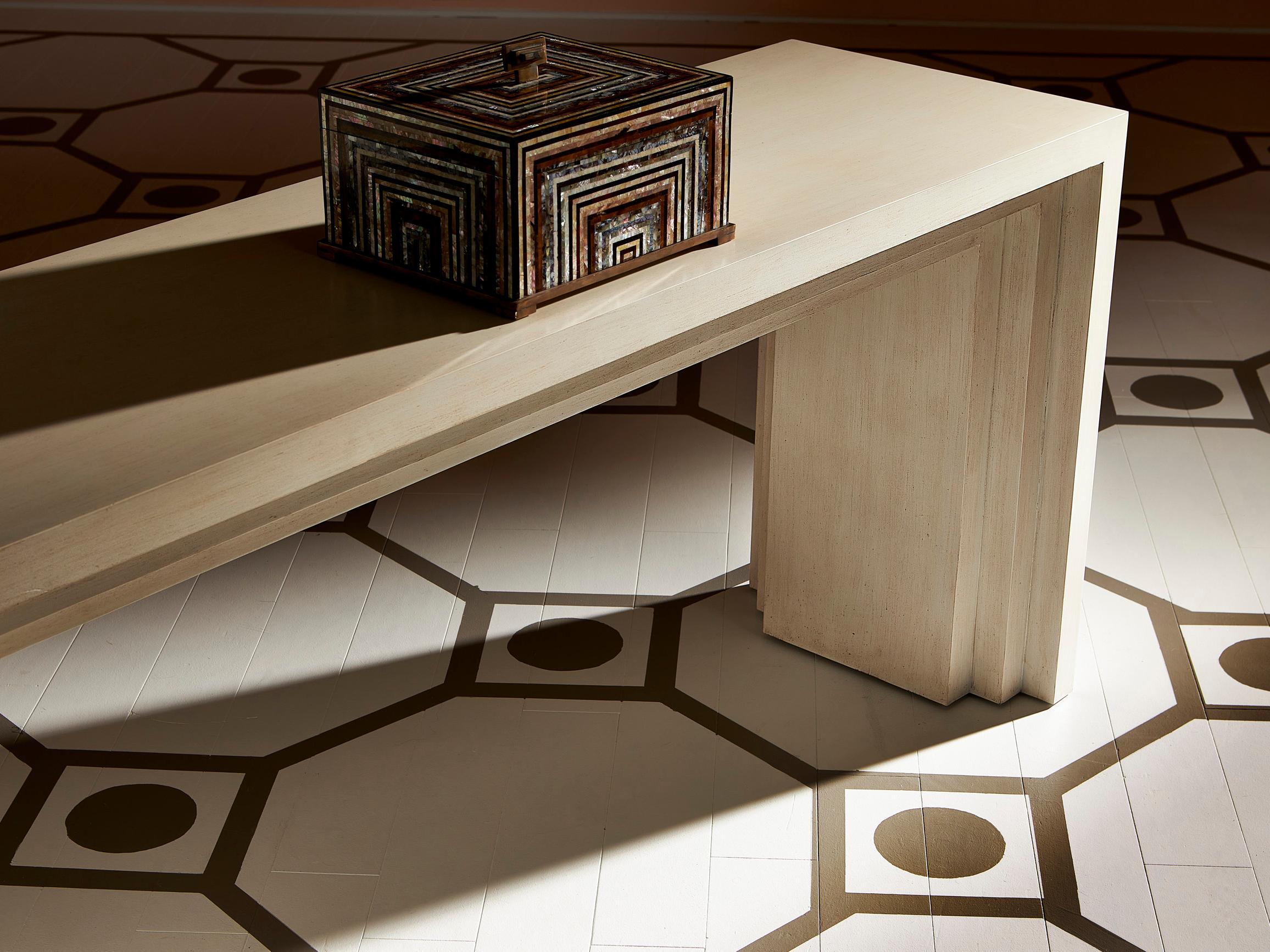 Maitland Smith Aries Rectangular Wood Antique White Console Table