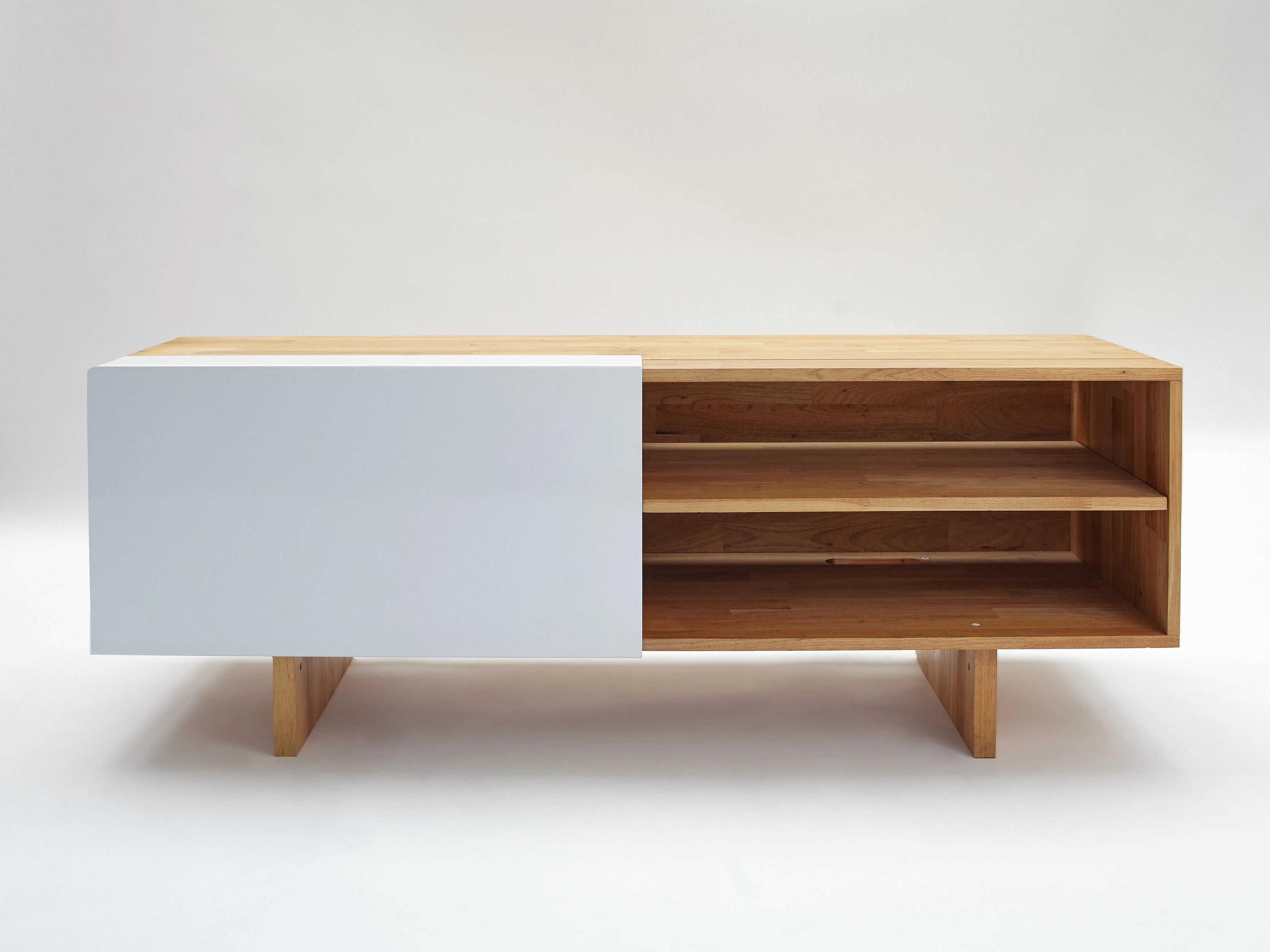 Mash Studios 58" Walnut Wood Gloss White Media Console