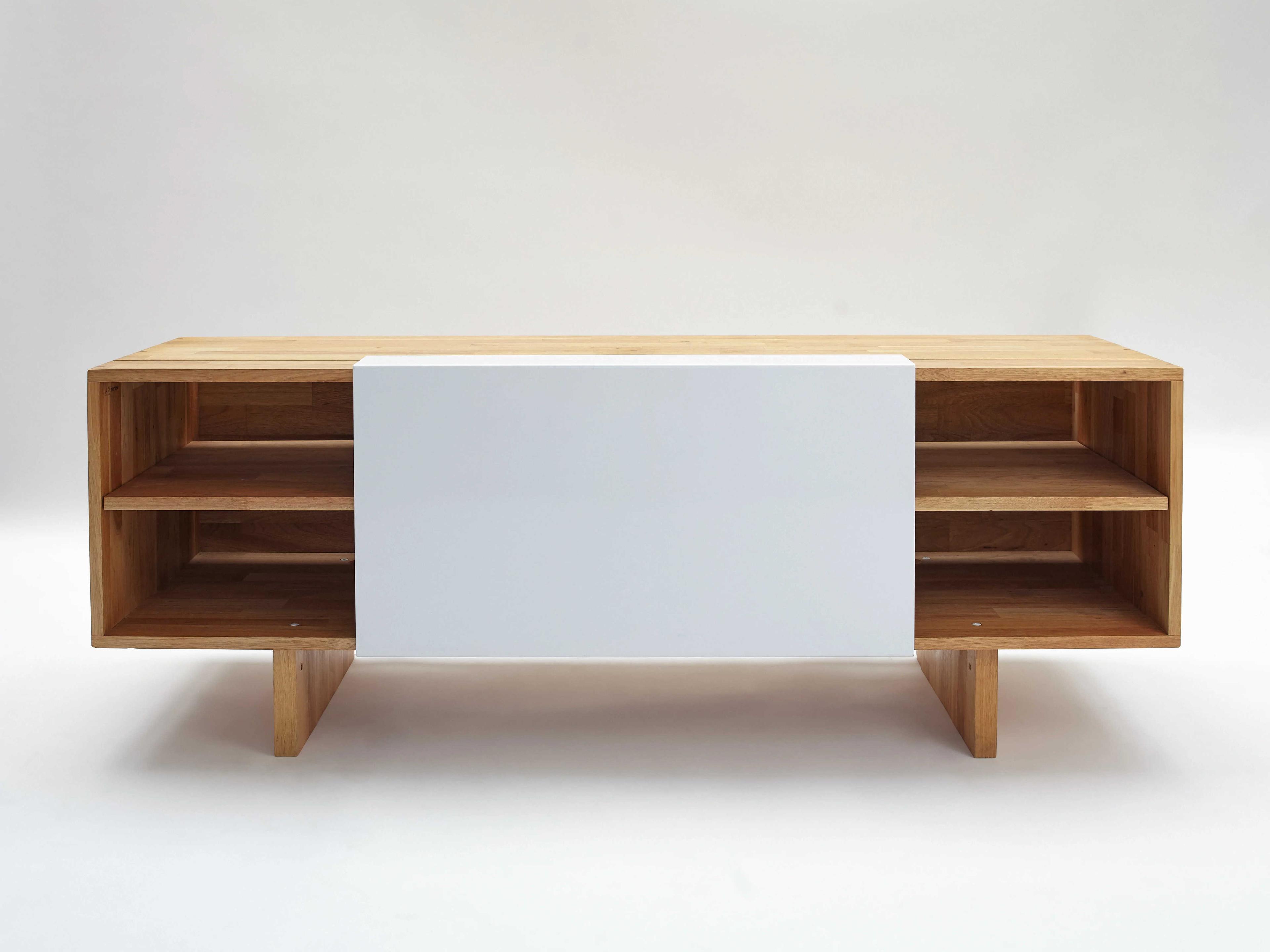 Mash Studios 58" Walnut Wood Gloss White Media Console