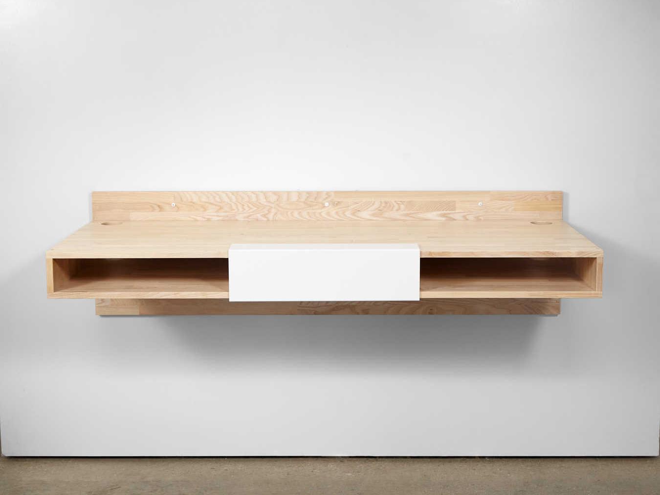 Mash Studios Floating Ash Matte White Brown Wood Desk