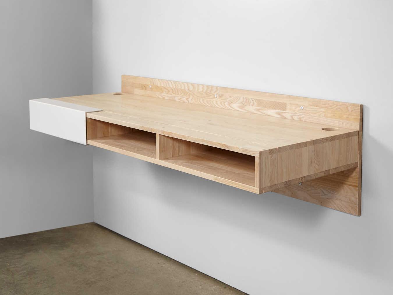 Mash Studios Floating Ash Matte White Brown Wood Desk