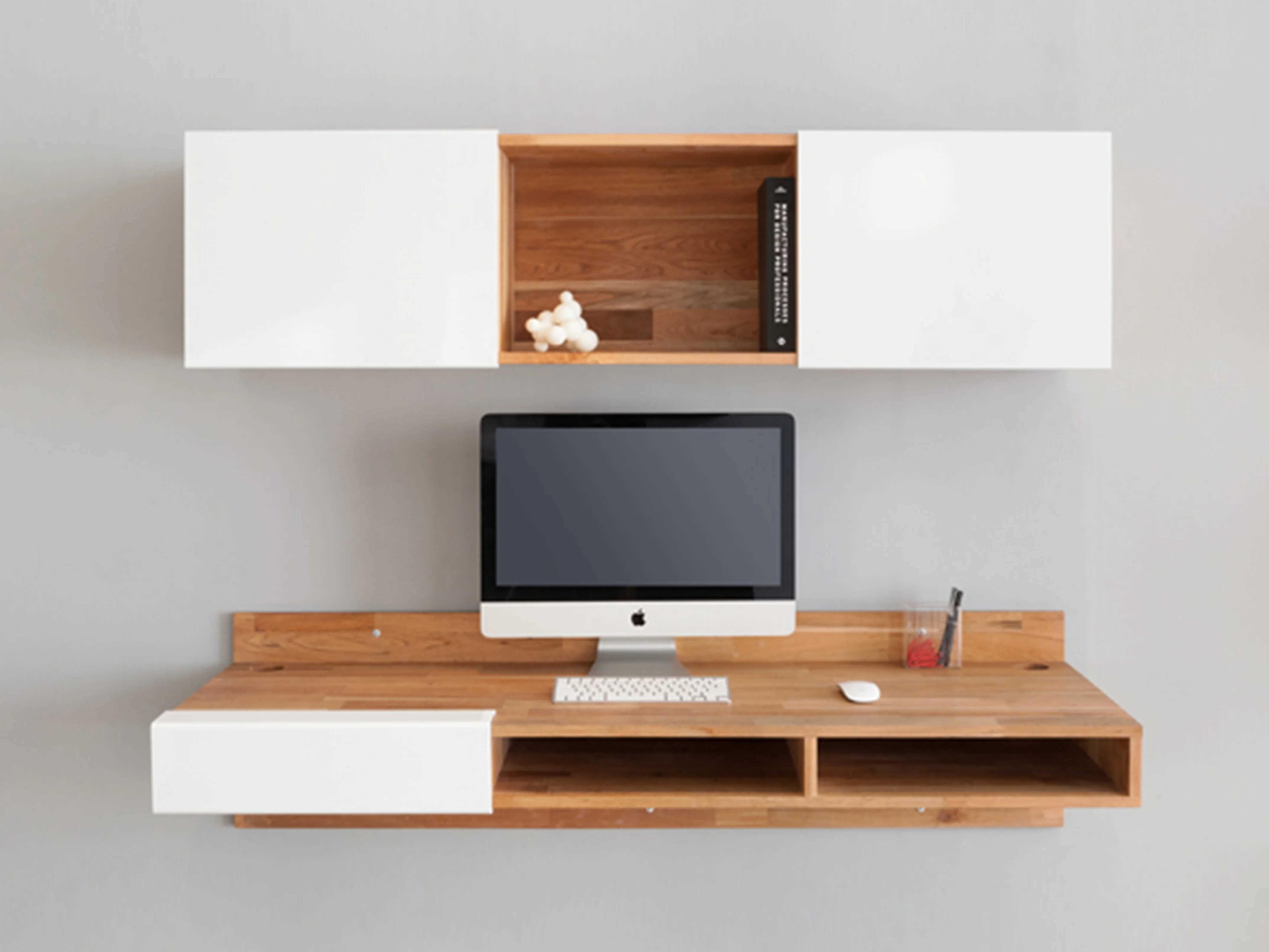 Mash Studios Floating Walnut White Brown Ash Wood Desk