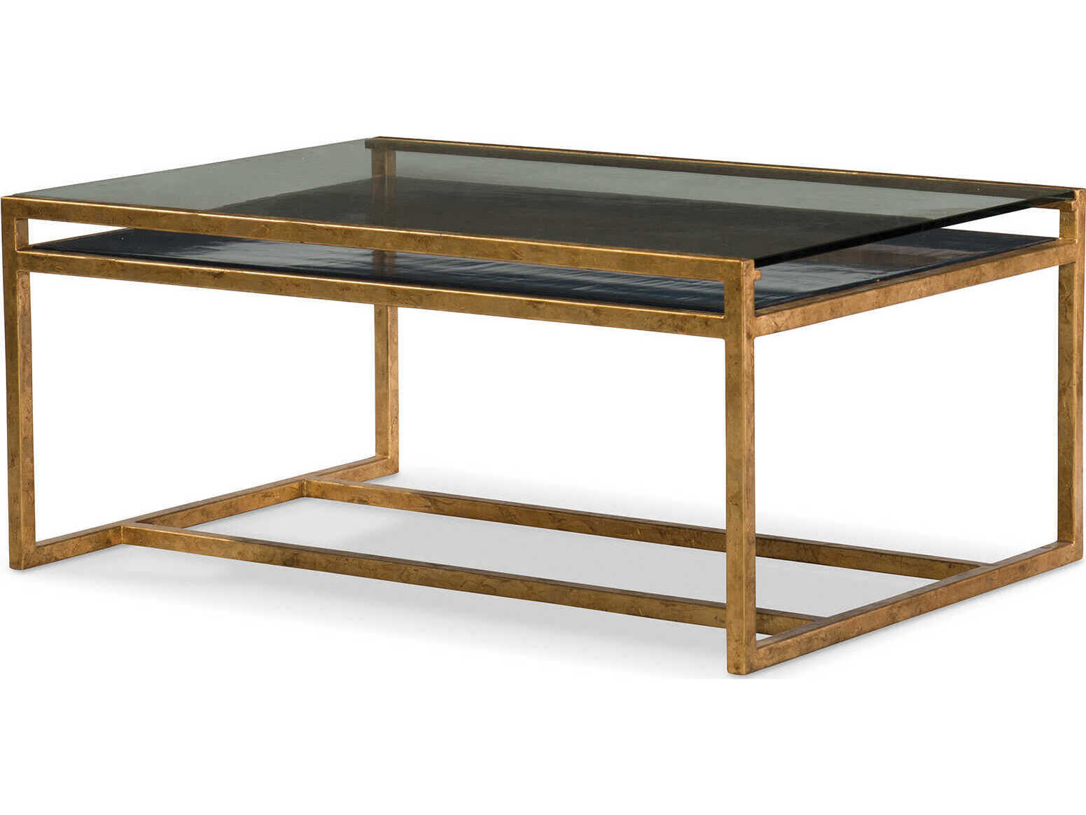 Maitland Smith San Juan Rectangular Glass Antique Gold Cocktail Table