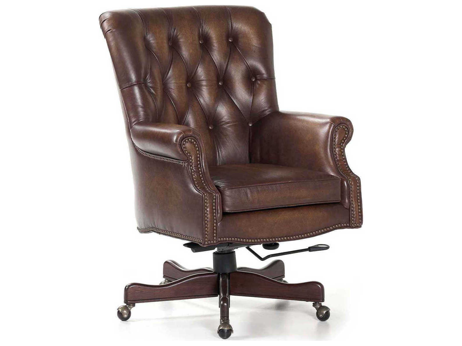 Maitland Smith Merchant Brown Leather Swivel Tilt Executive Desk Chair