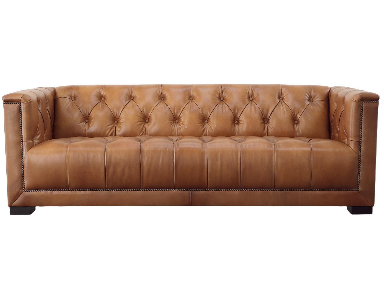 Maitland Smith Dobbs Rustic Camel Brown Leather Sofa