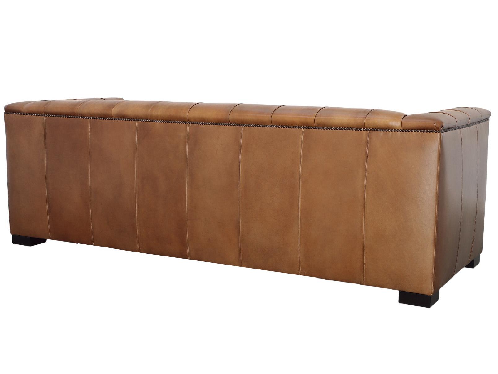 Maitland Smith Dobbs Rustic Camel Brown Leather Sofa