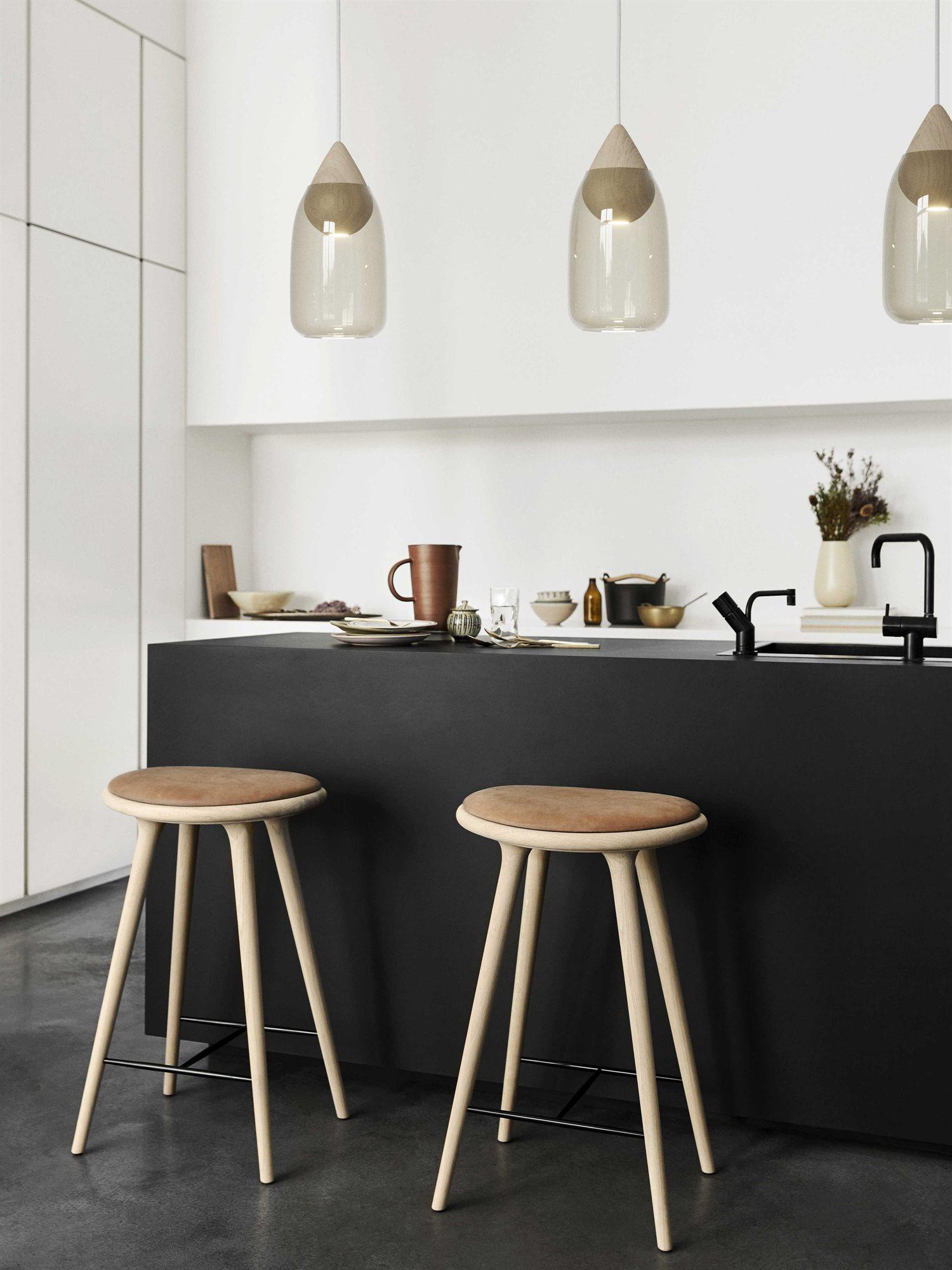 Mater Space Leather Oak Wood Soaped Counter Stool