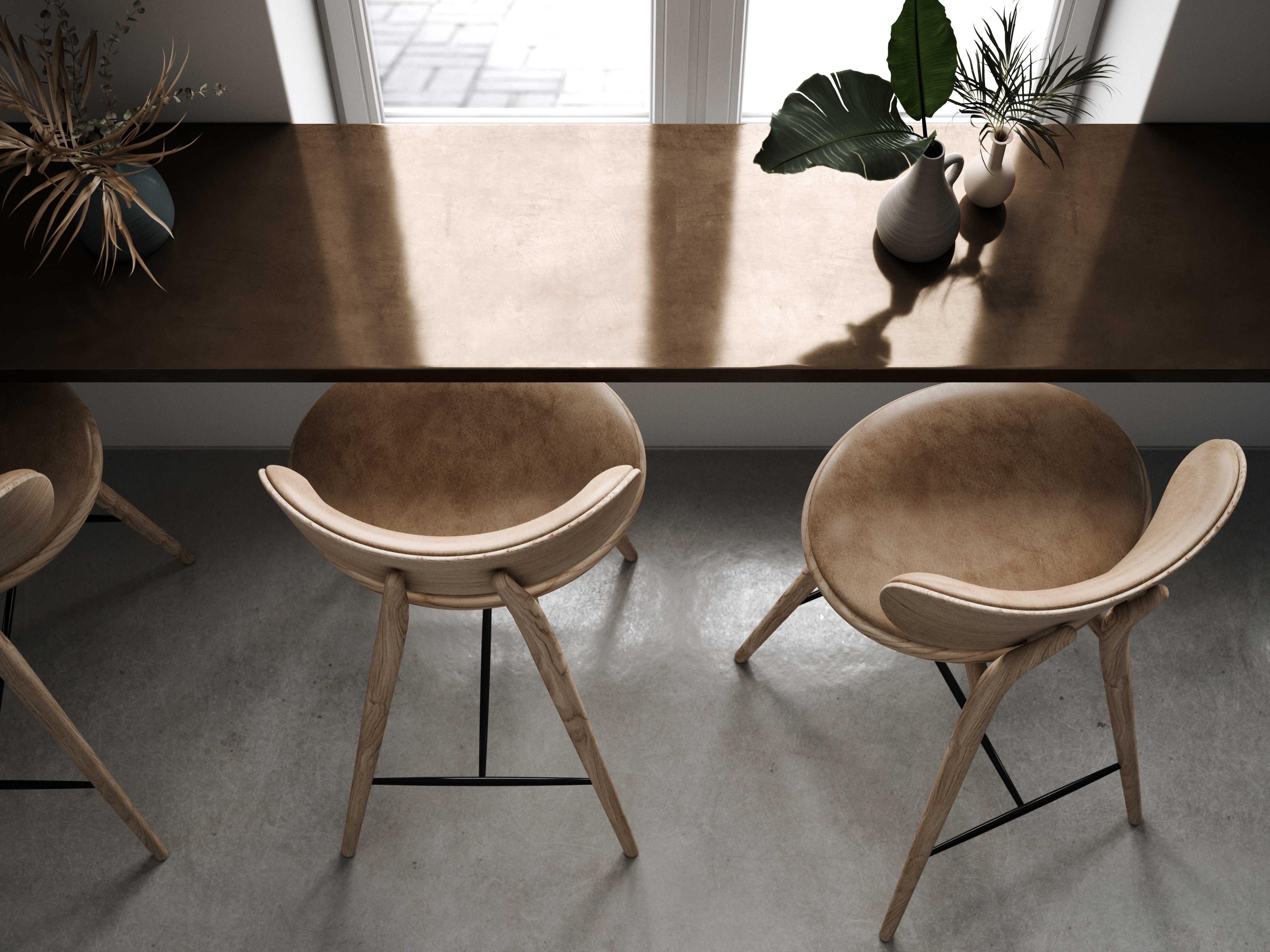 Mater Leather Natural Matt Lacquered Bar Stool