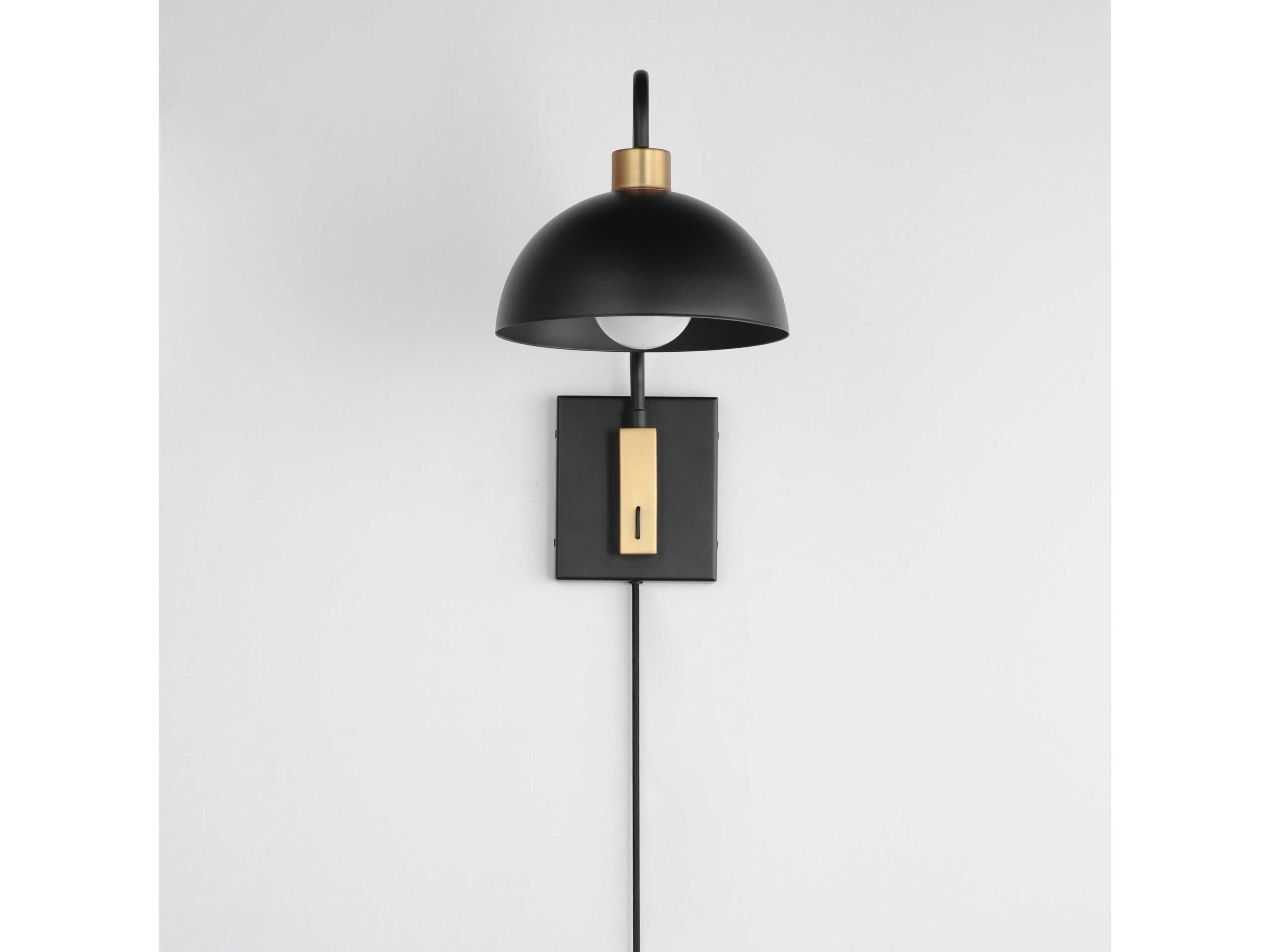 Maxim Lighting Thelonious 1-Light Black Natural Aged Brass Swing Wall Sconce