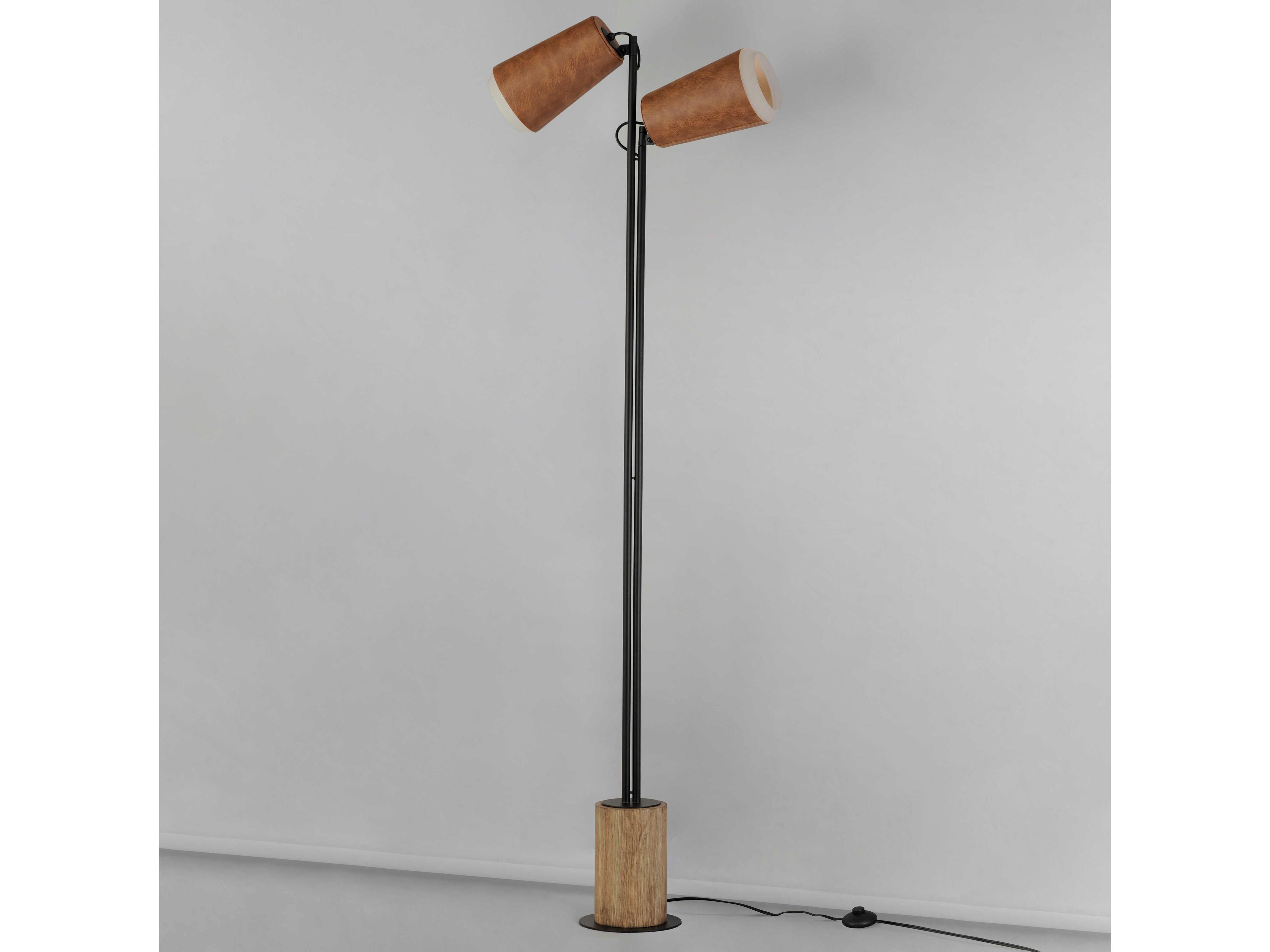 Maxim Lighting Scout Weathered Wood Tan Leather Brown Glass Floor Lamp