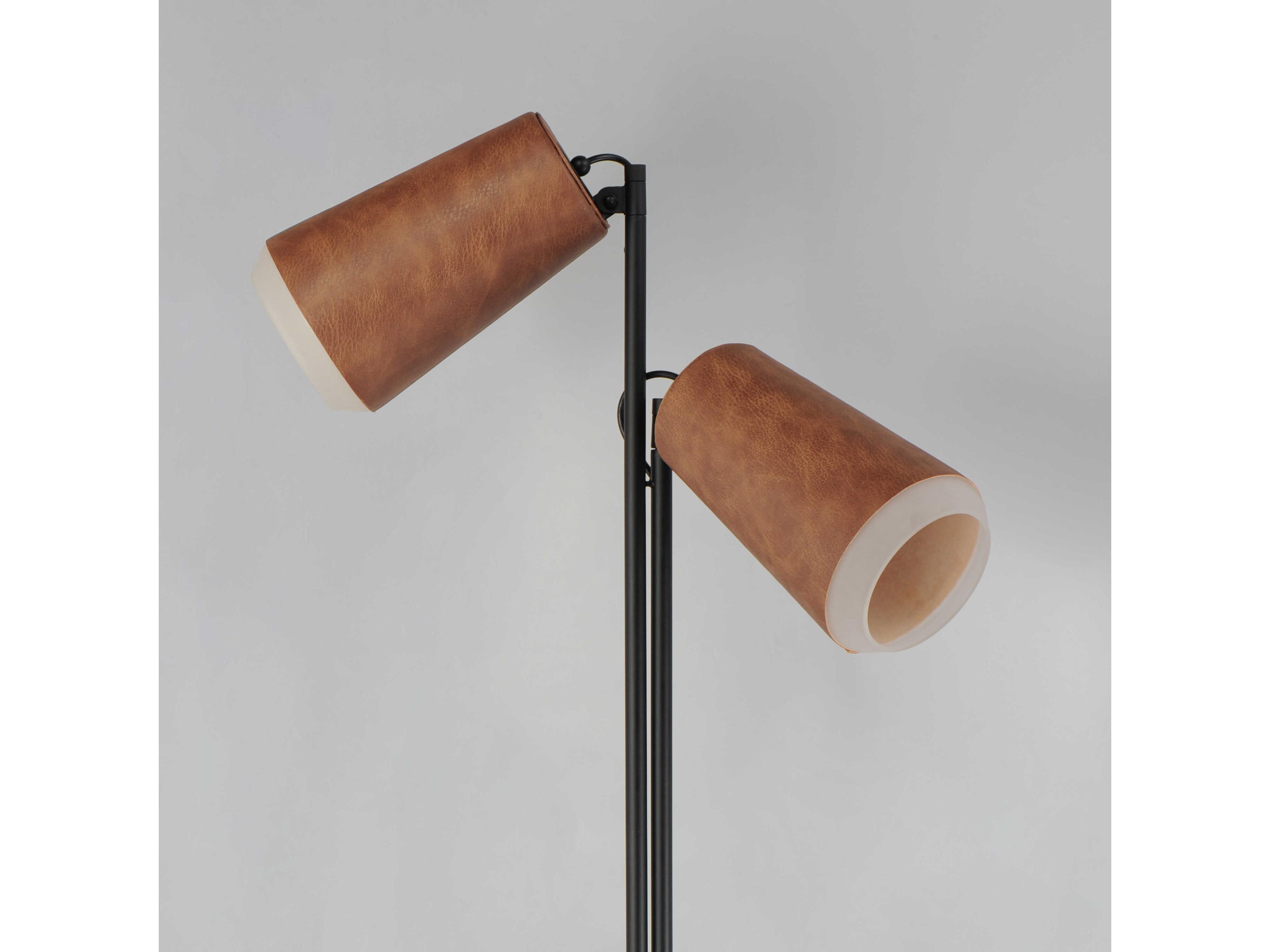 Maxim Lighting Scout Weathered Wood Tan Leather Brown Glass Floor Lamp