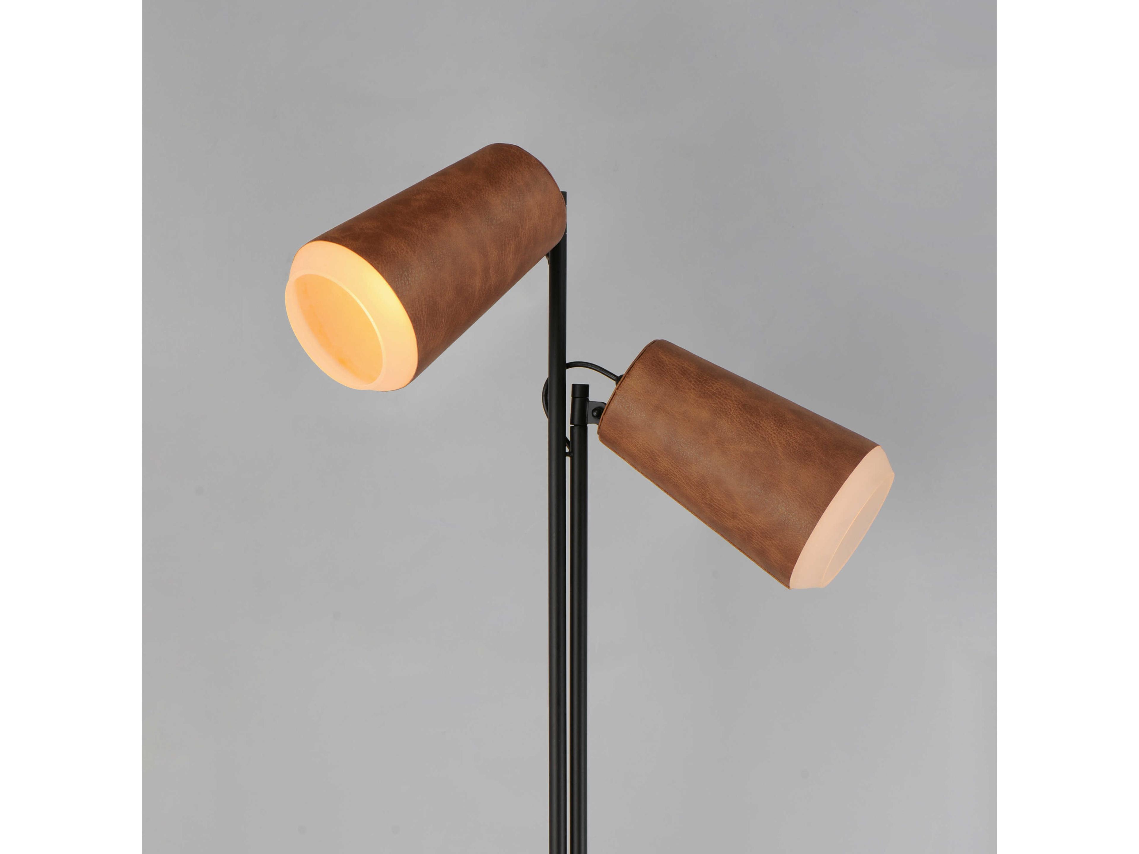 Maxim Lighting Scout Weathered Wood Tan Leather Brown Glass Floor Lamp