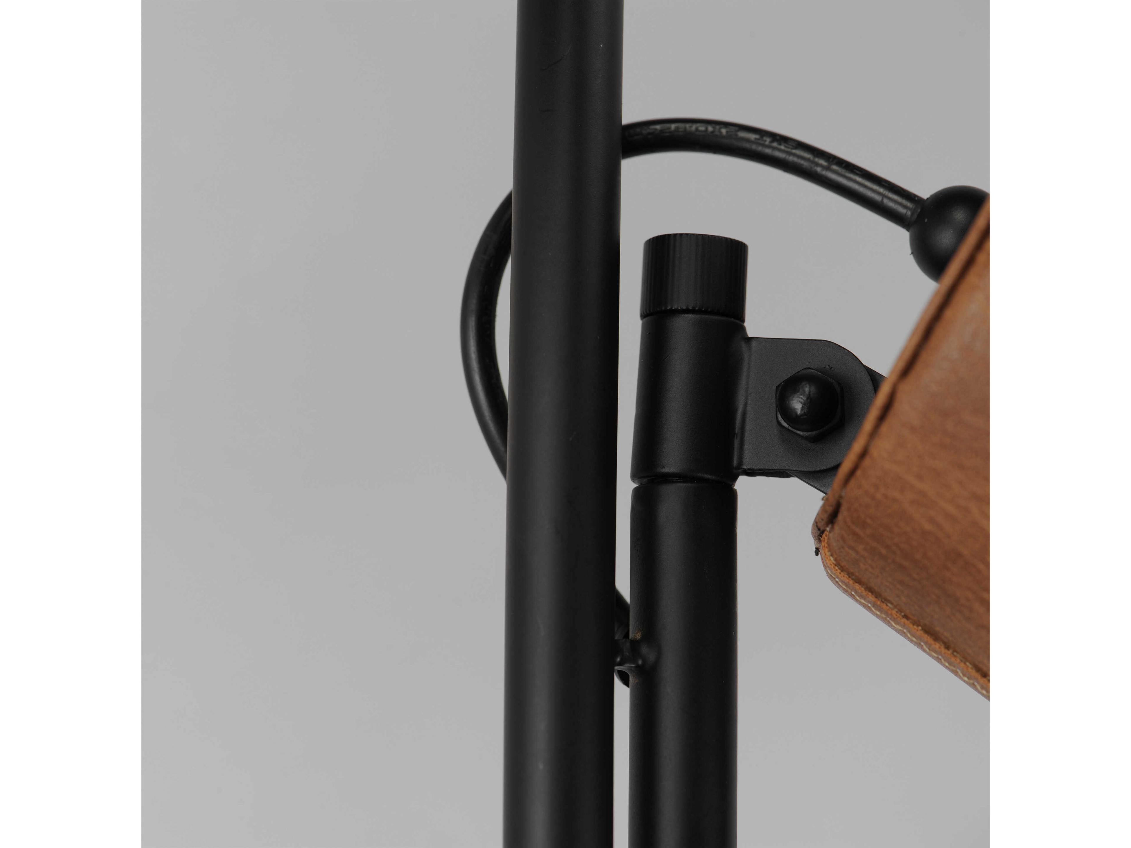 Maxim Lighting Scout Weathered Wood Tan Leather Brown Glass Floor Lamp