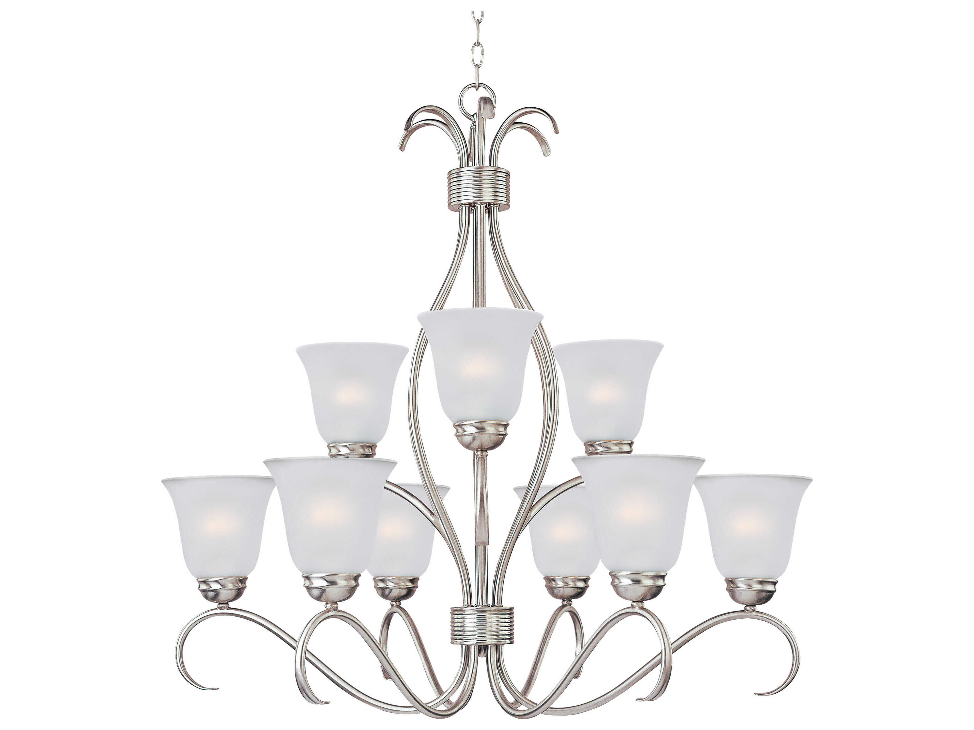 Maxim Lighting Basix 9-Light Satin Nickel Glass Bell Tiered Chandelier