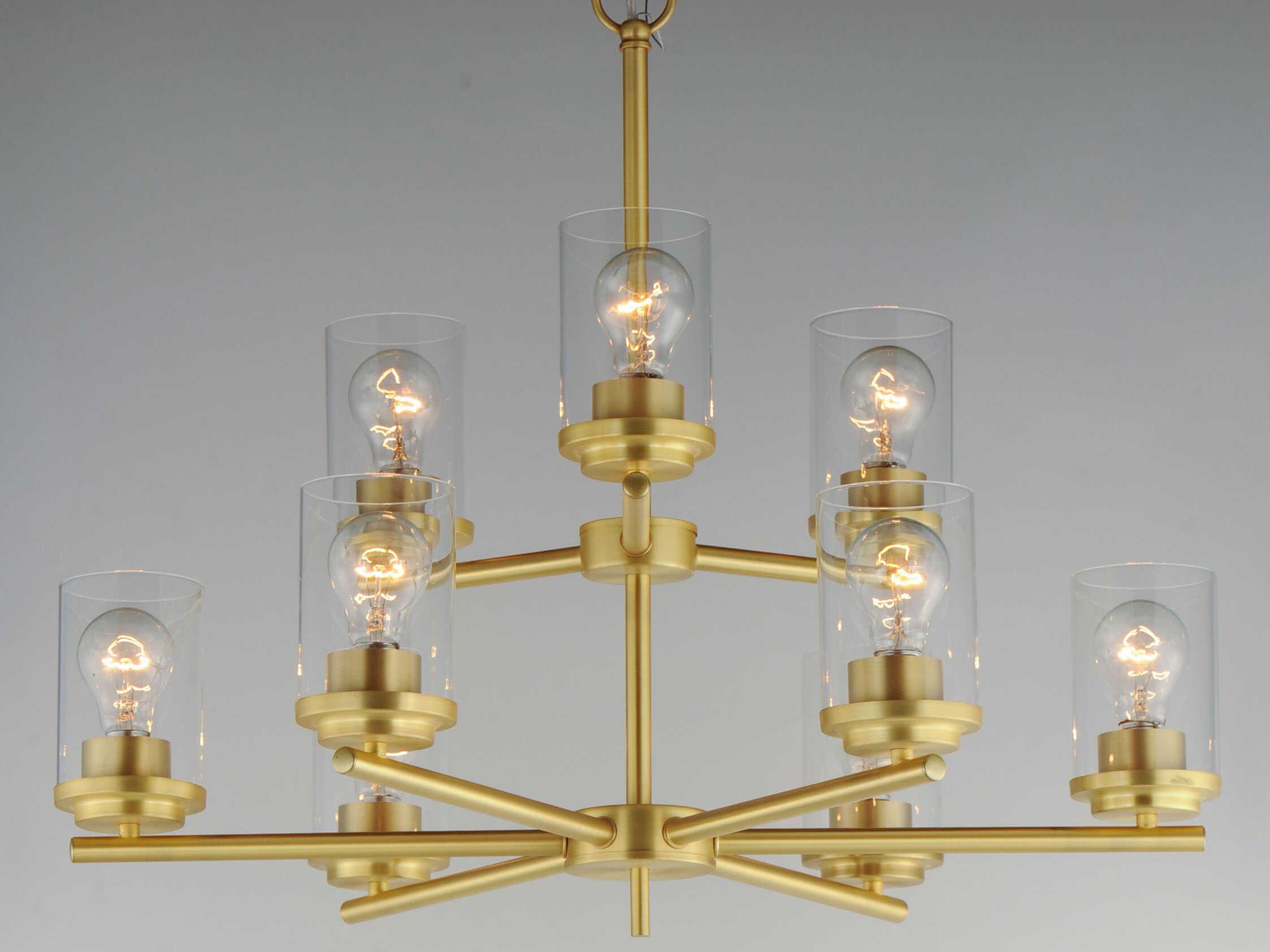 Maxim Lighting Corona 9-Light Satin Brass Glass Cylinder Chandelier