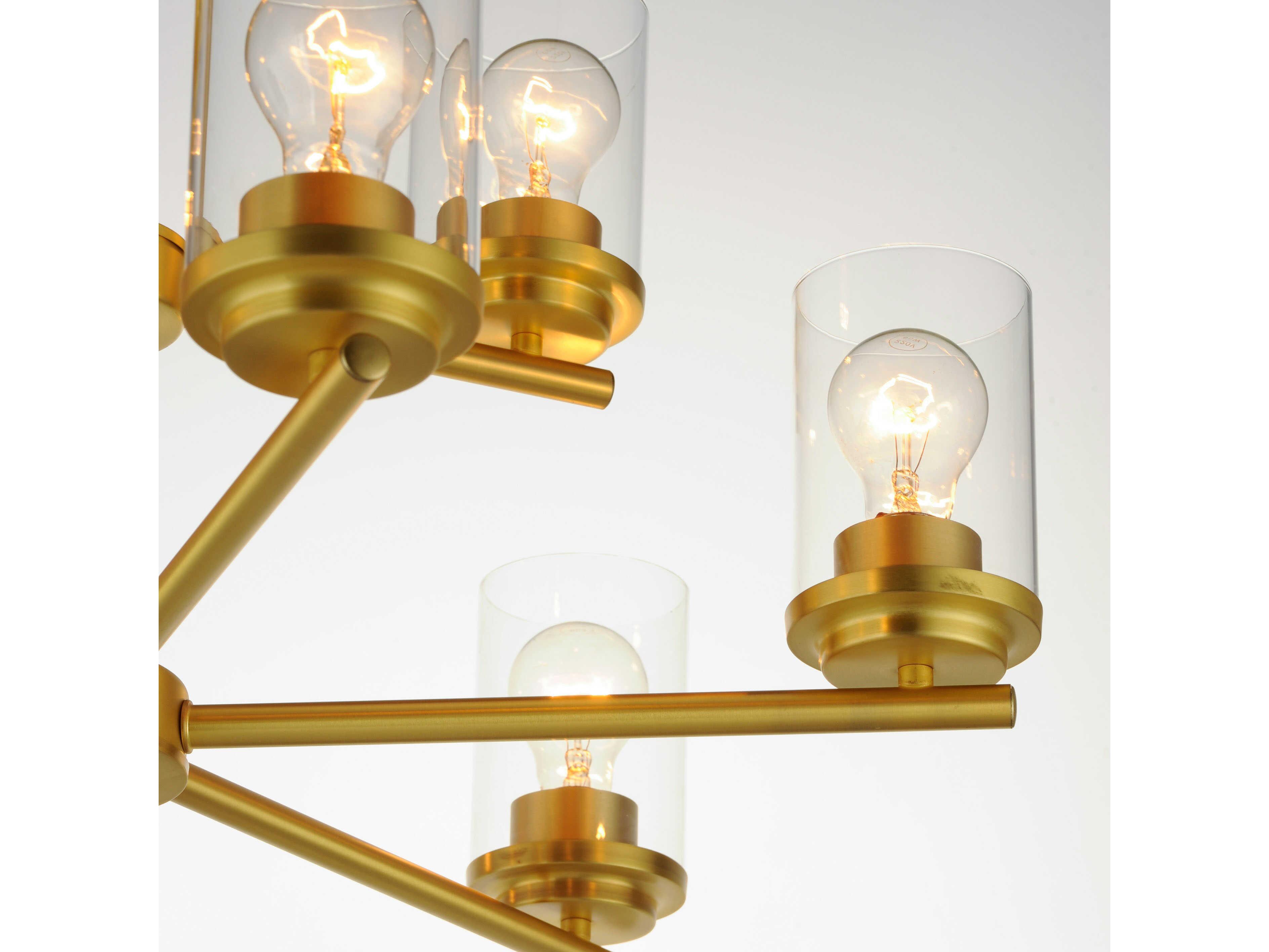 Maxim Lighting Corona 9-Light Satin Brass Glass Cylinder Chandelier
