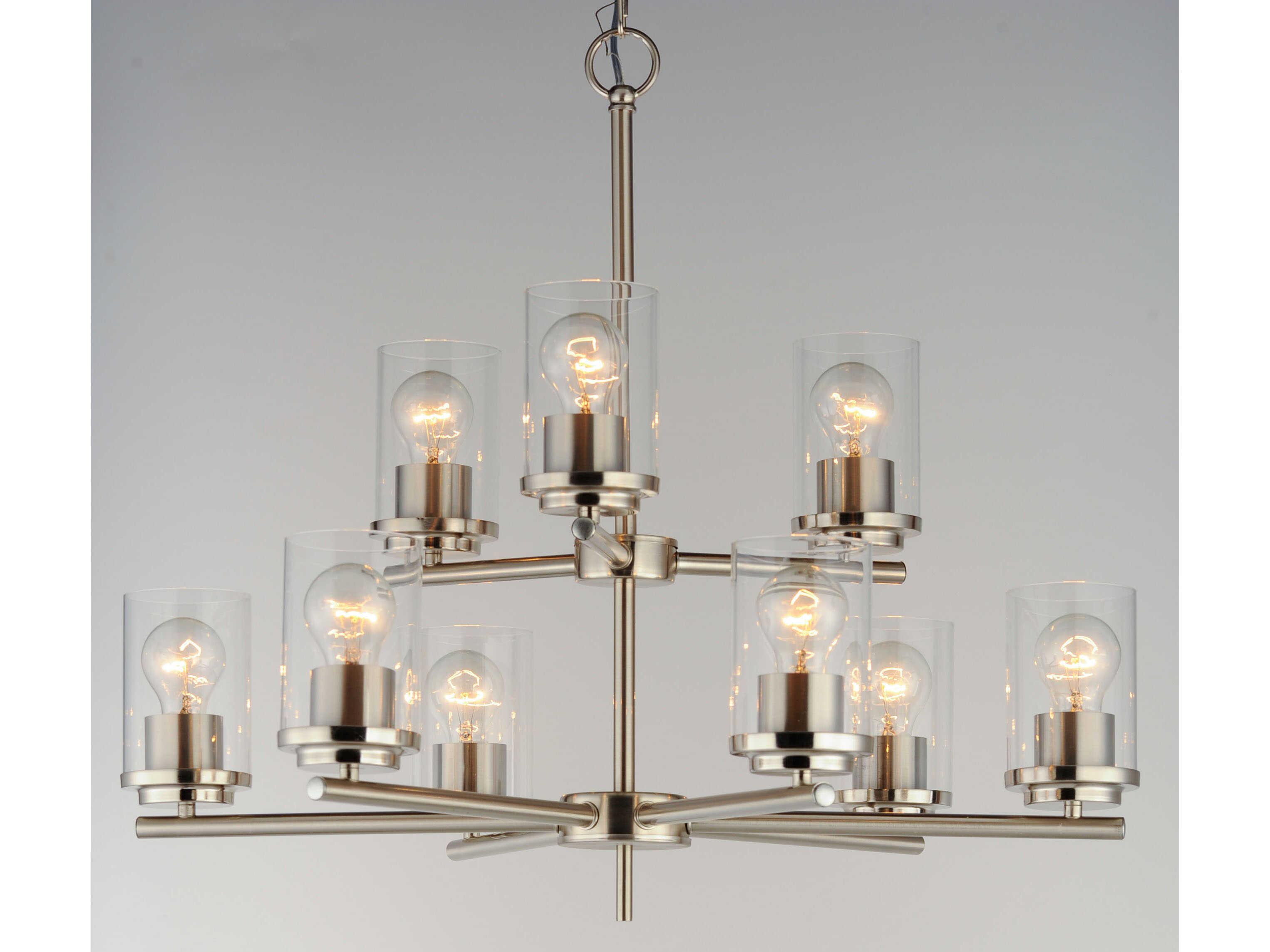 Maxim Lighting Corona 9-Light Satin Nickel Glass Cylinder Chandelier