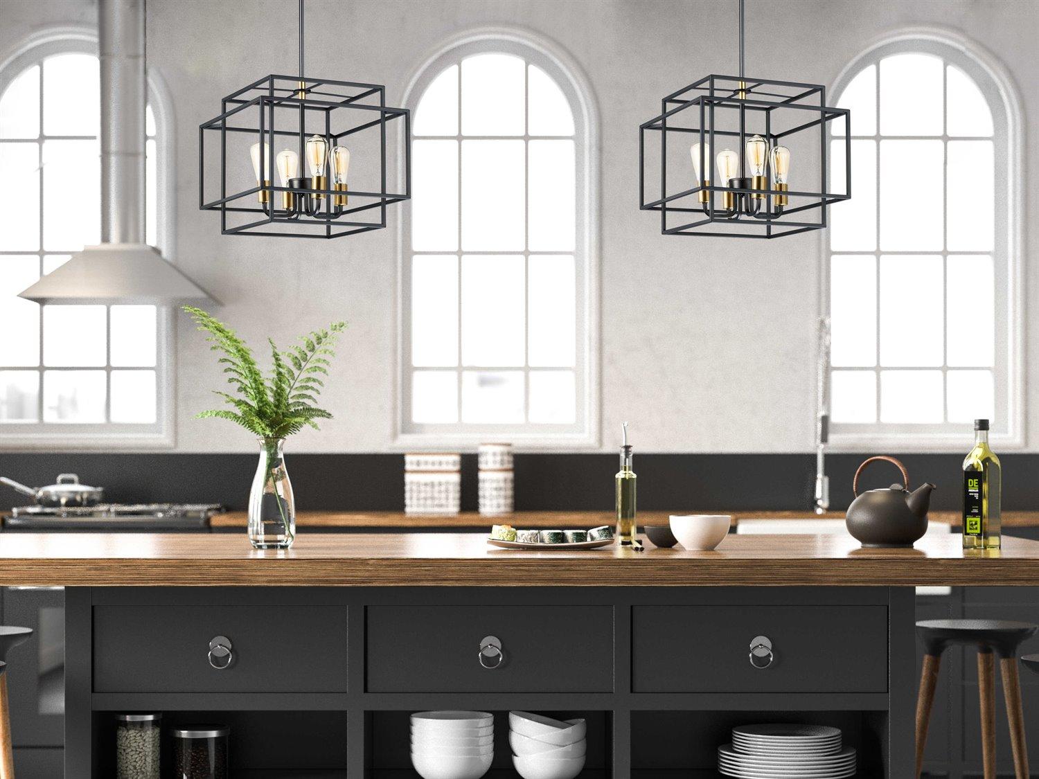 Maxim Lighting Liner 4-Light Black Satin Brass Candelabra Geometric Chandelier