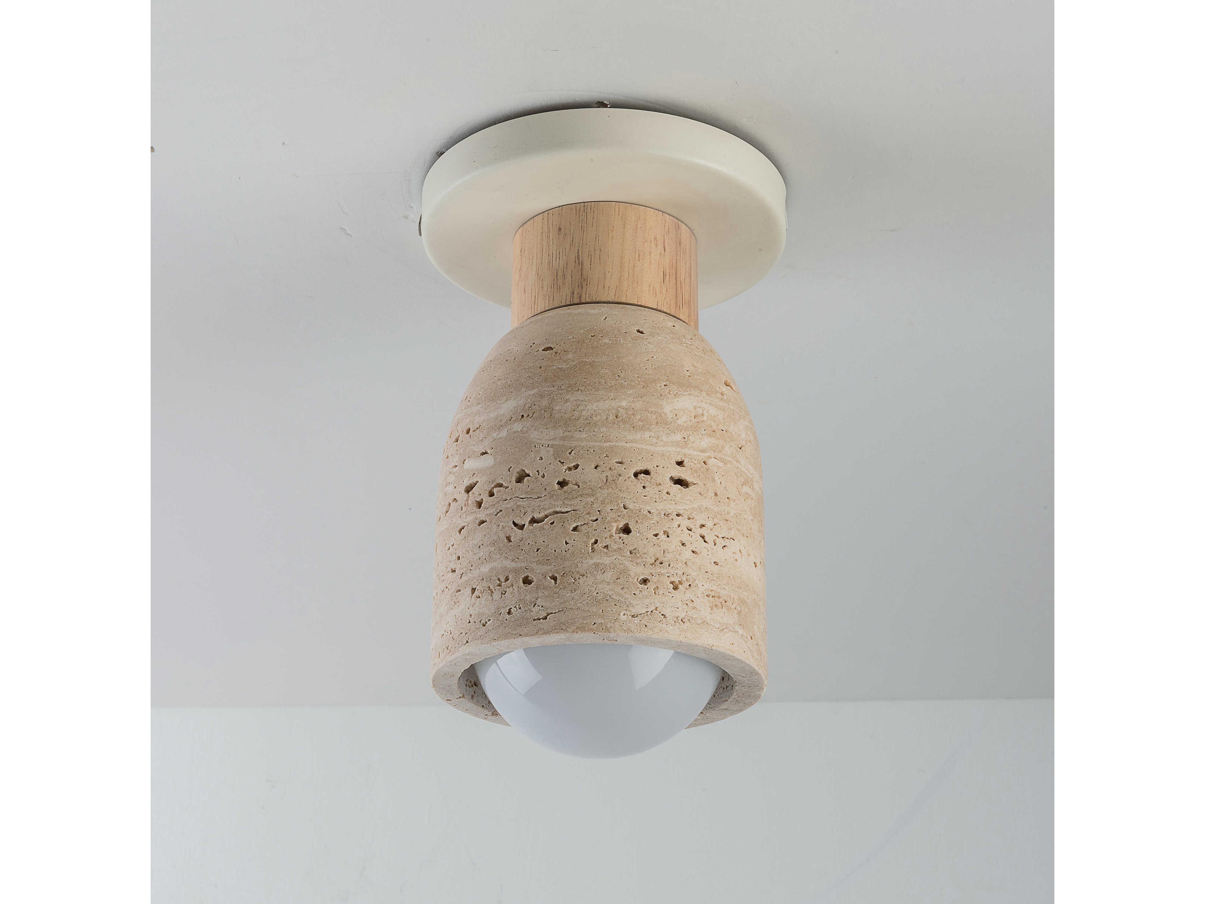 Maxim Lighting Pompeii 1-Light Travertine Oyster Off White Cylinder Flush Mount