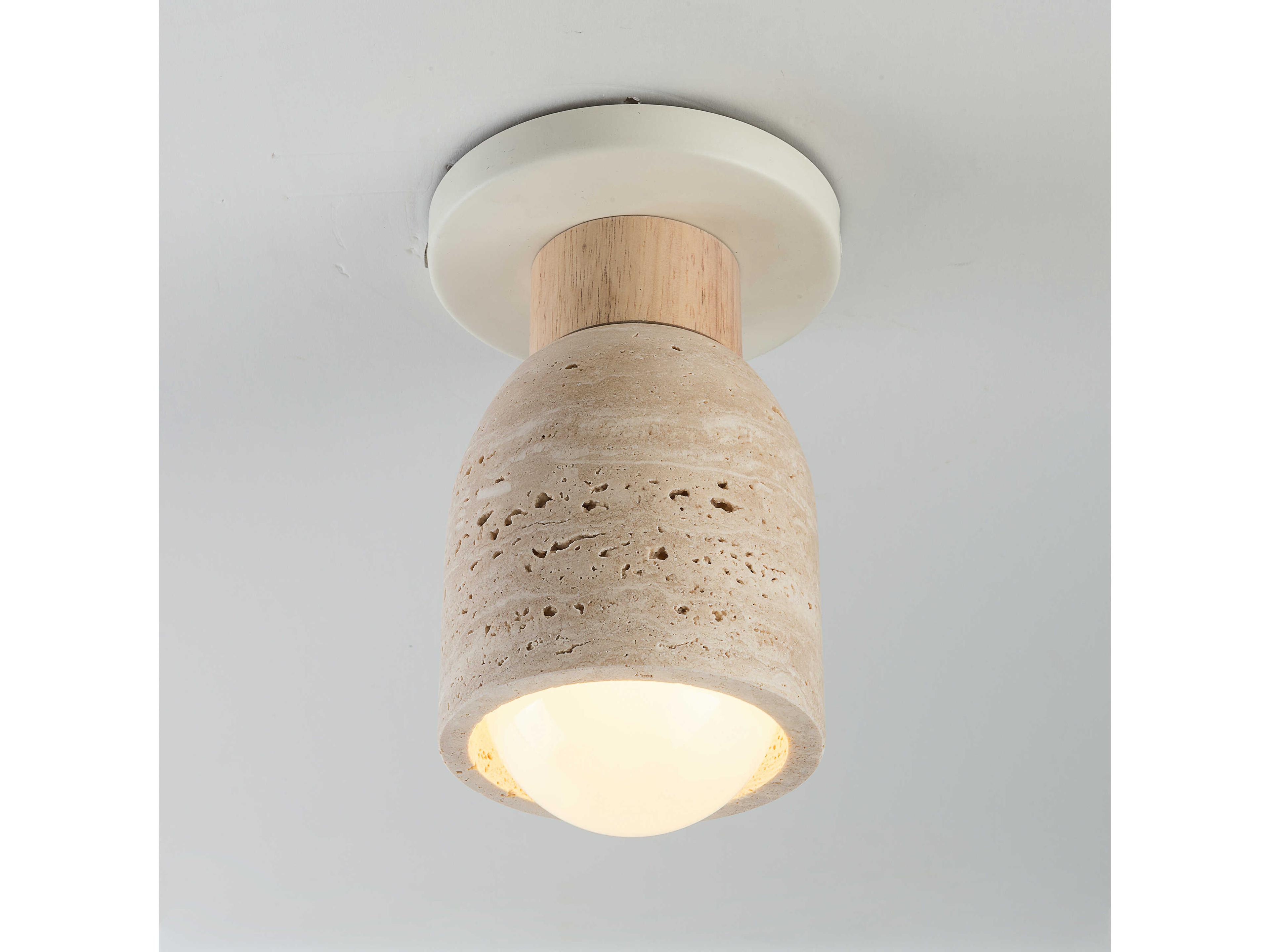 Maxim Lighting Pompeii 1-Light Travertine Oyster Off White Cylinder Flush Mount