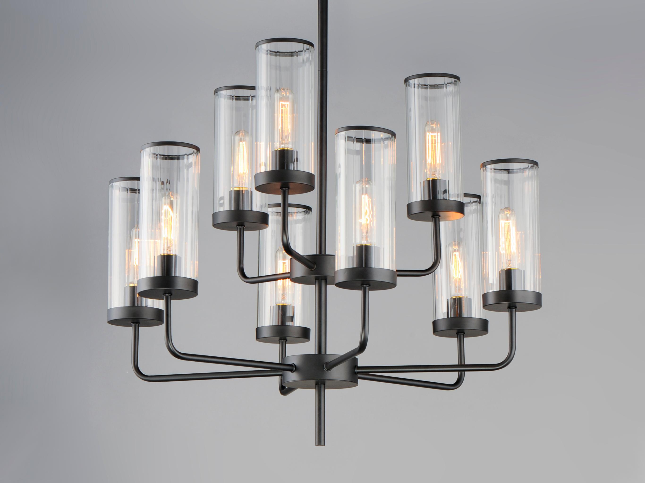 Maxim Lighting Crosby 9-Light Black Glass Candelabra Cylinder Tiered Chandelier