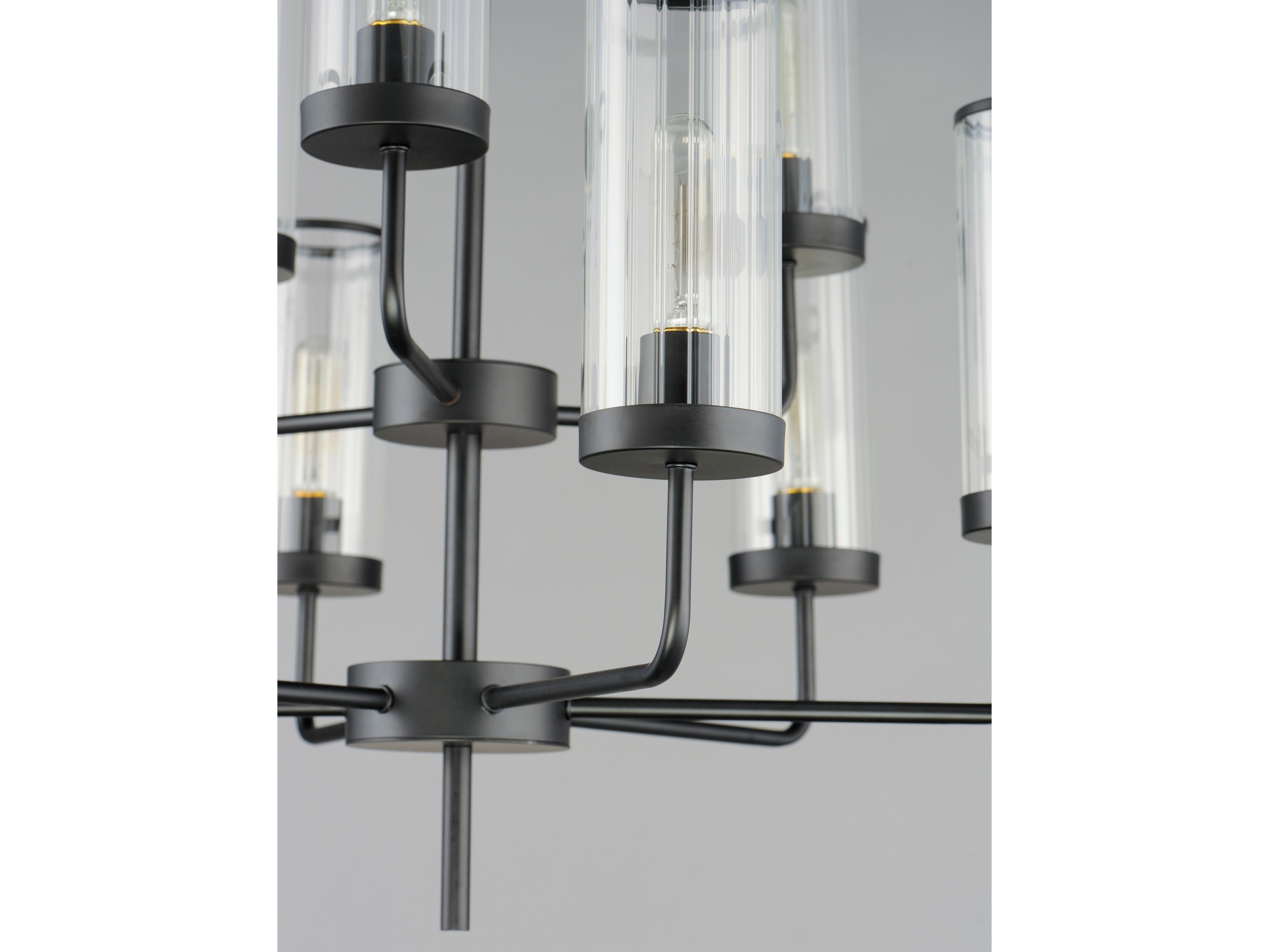 Maxim Lighting Crosby 9-Light Black Glass Candelabra Cylinder Tiered Chandelier