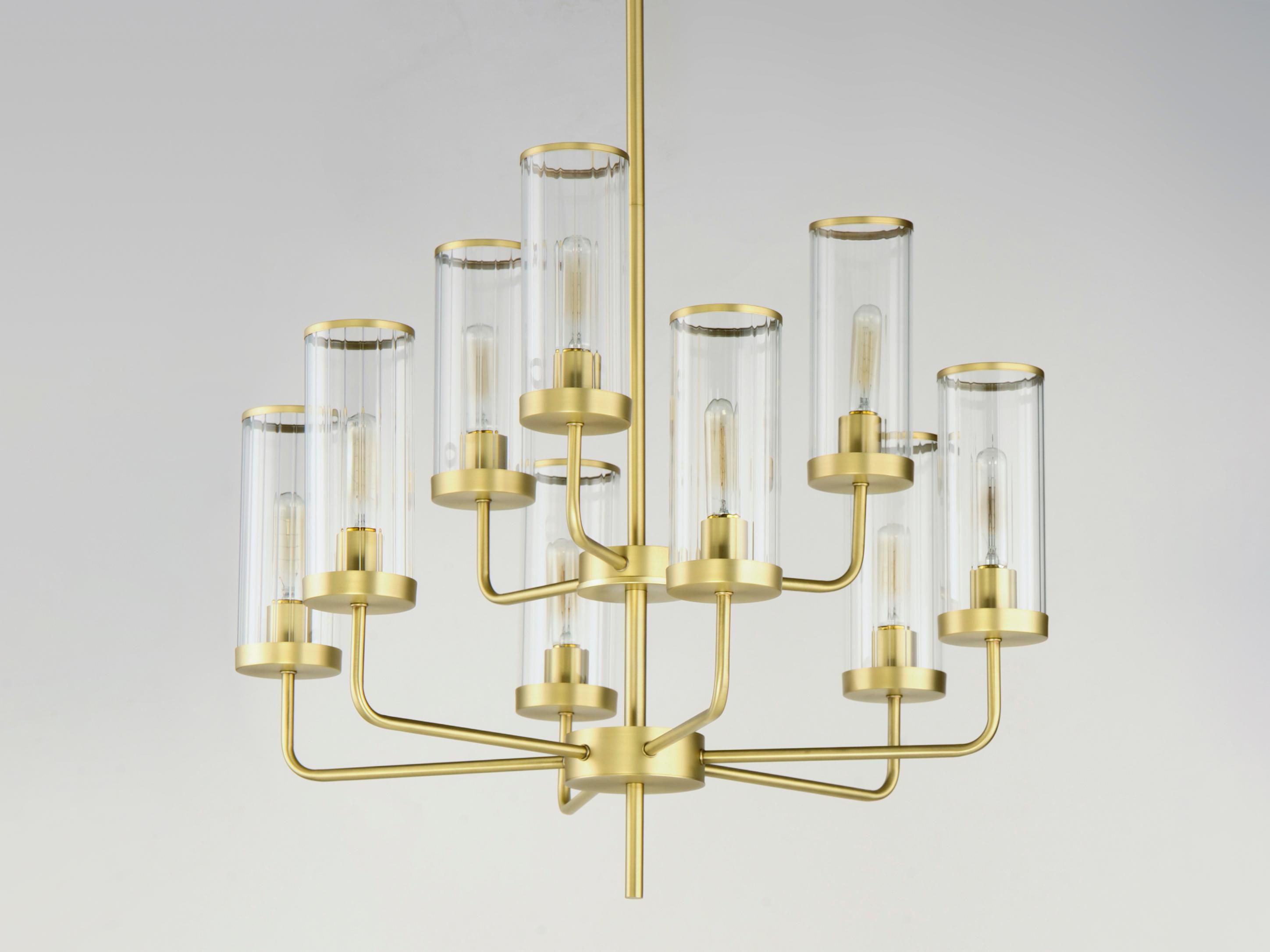Maxim Lighting Crosby 9-Light Satin Brass Glass Candelabra Cylinder Tiered Chandelier
